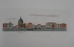 Venice, San Simeone Piccollo Church - Original etching and watercolor, 1831