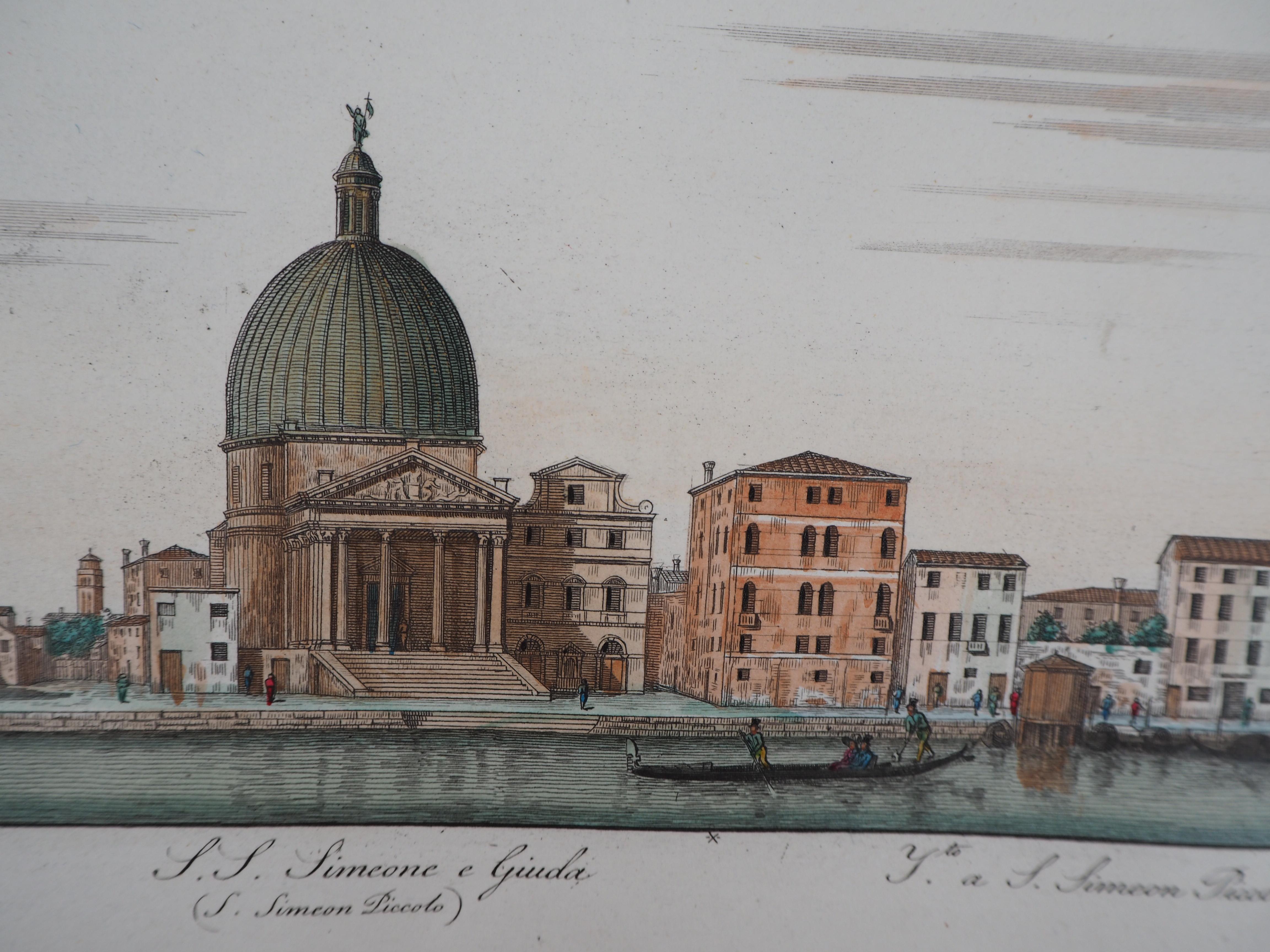 Venice, San Simeone Piccollo Church - Original etching and watercolor, 1831 1