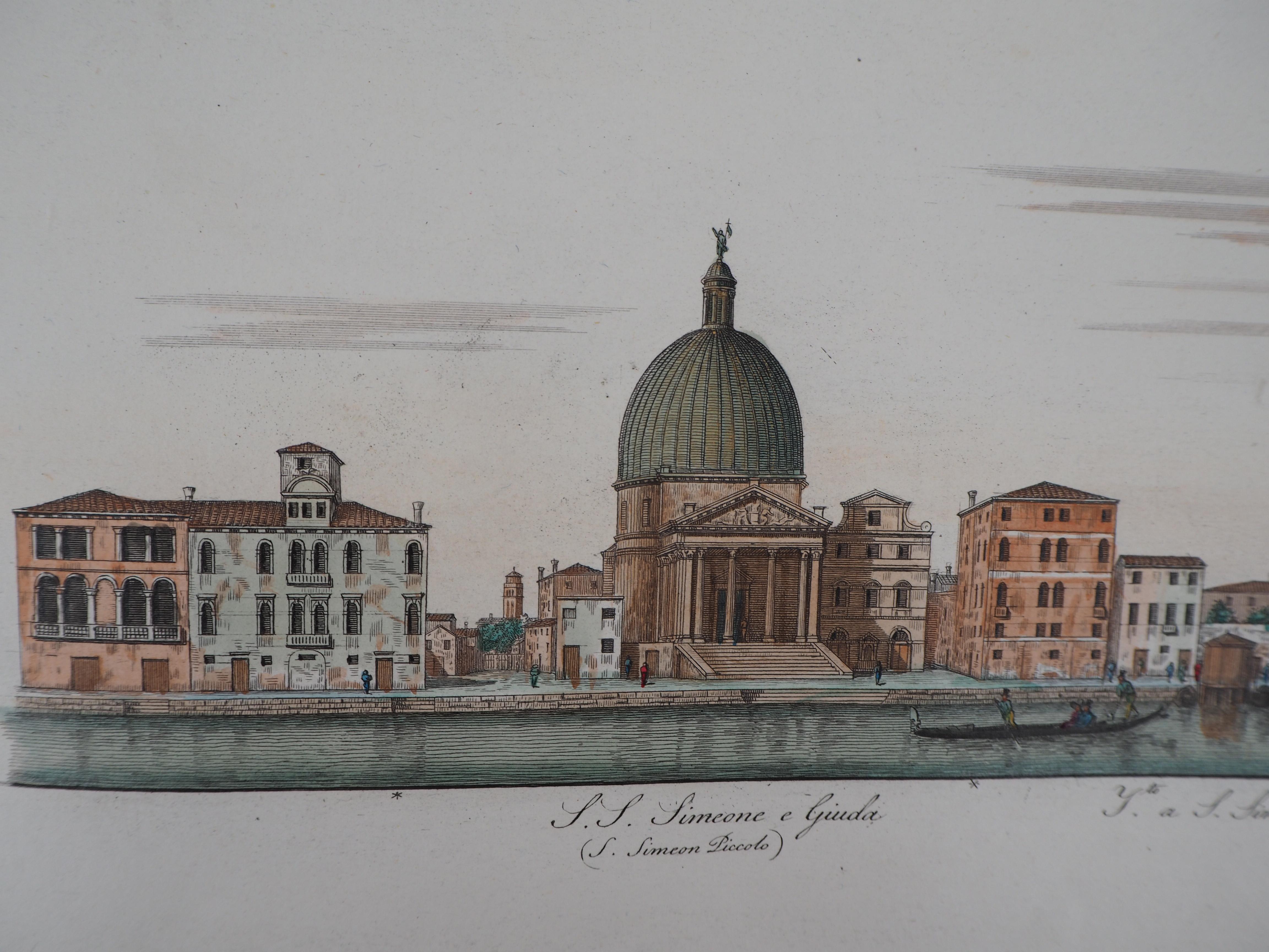 Venice, San Simeone Piccollo Church - Original etching and watercolor, 1831 - Academic Print by Dionisio Moretti