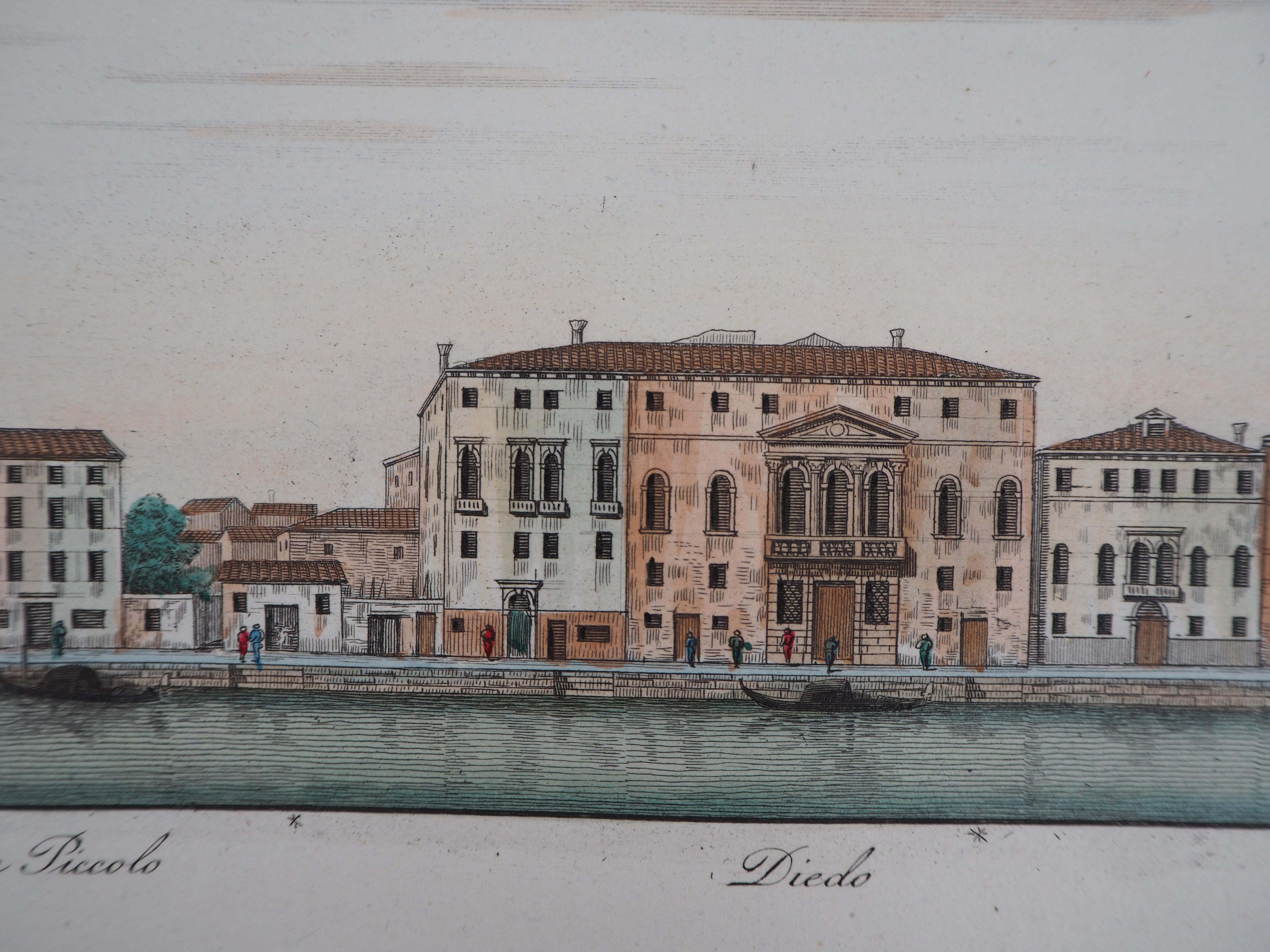 Venice, San Simeone Piccollo Church - Original etching and watercolor, 1831 - Gray Landscape Print by Dionisio Moretti