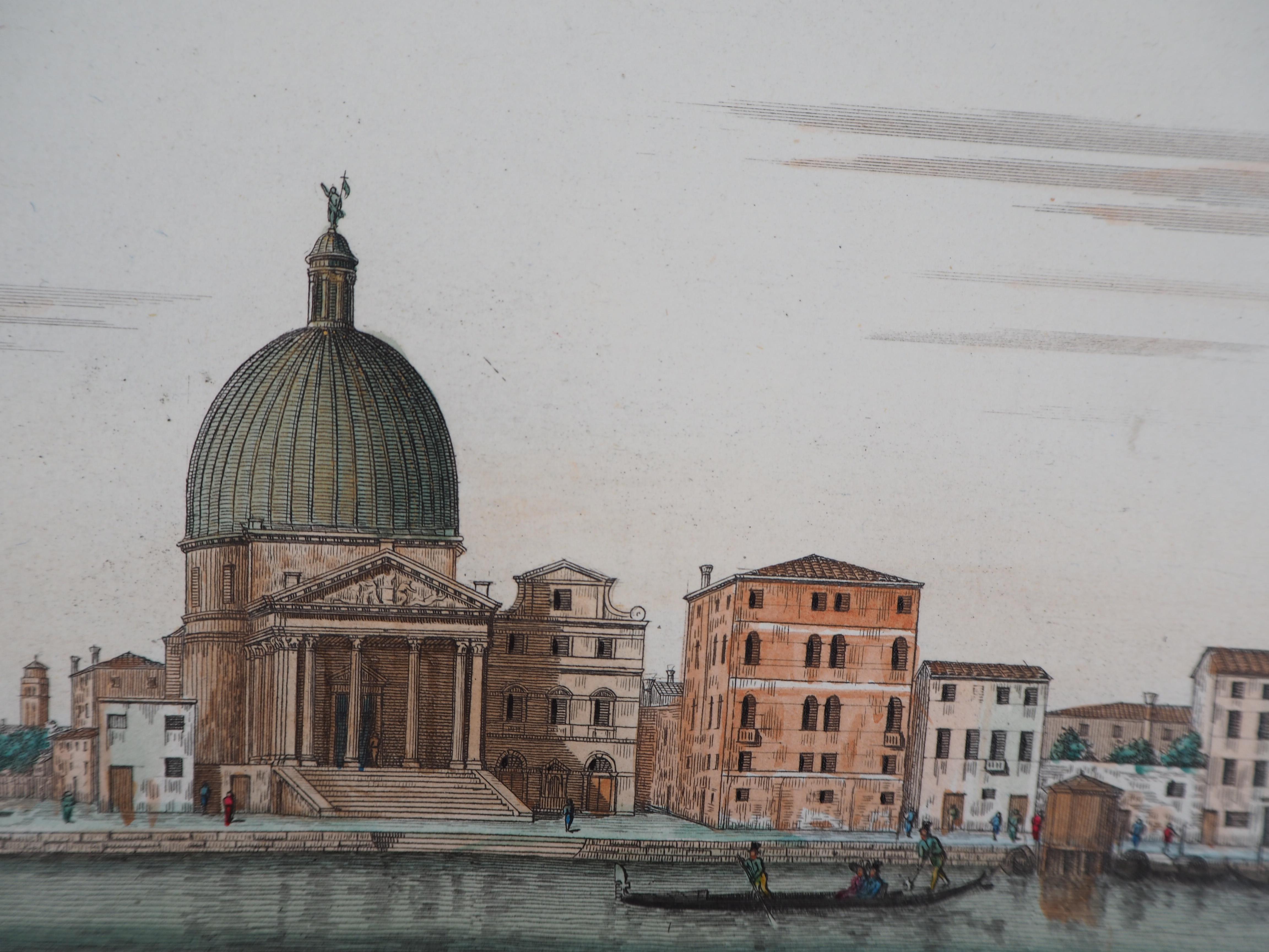 Venice, San Simeone Piccollo Church - Original etching and watercolor, 1831 2