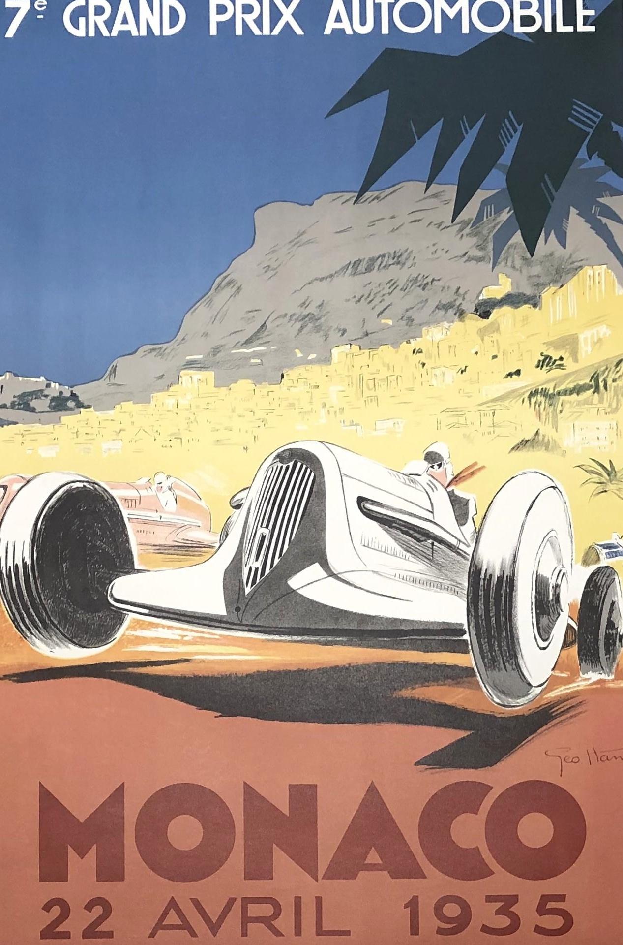 7th Grand Prix Automobile Monaco 1935 - Lithographic Poster Signed - Print by Geo Ham
