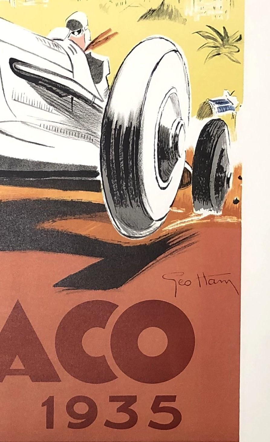 7th Grand Prix Automobile Monaco 1935 - Lithographic Poster Signed - Beige Figurative Print by Geo Ham