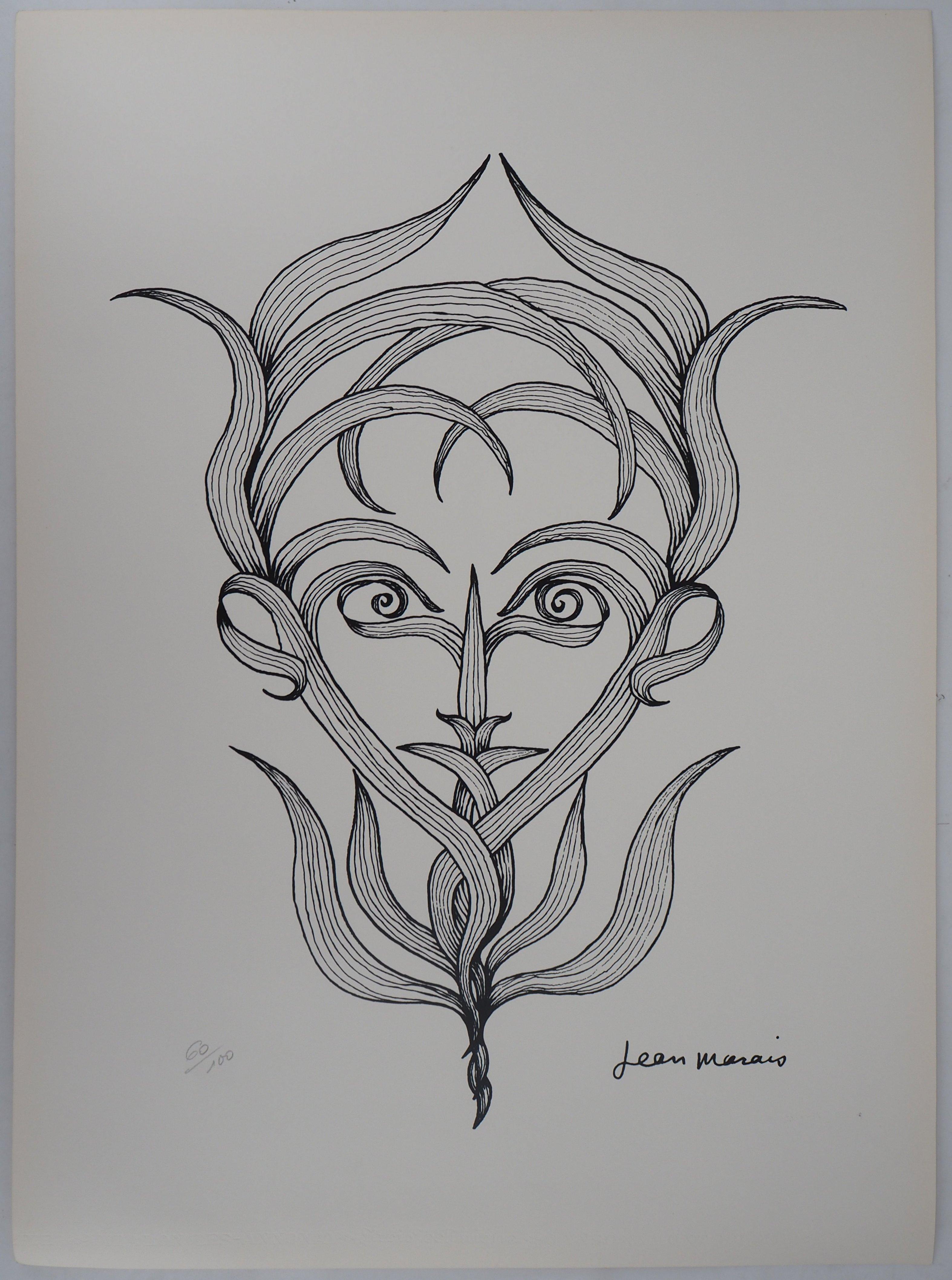 Jean Marais Figurative Print - Vegetal Face - Lithograph, Ltd 100 copies