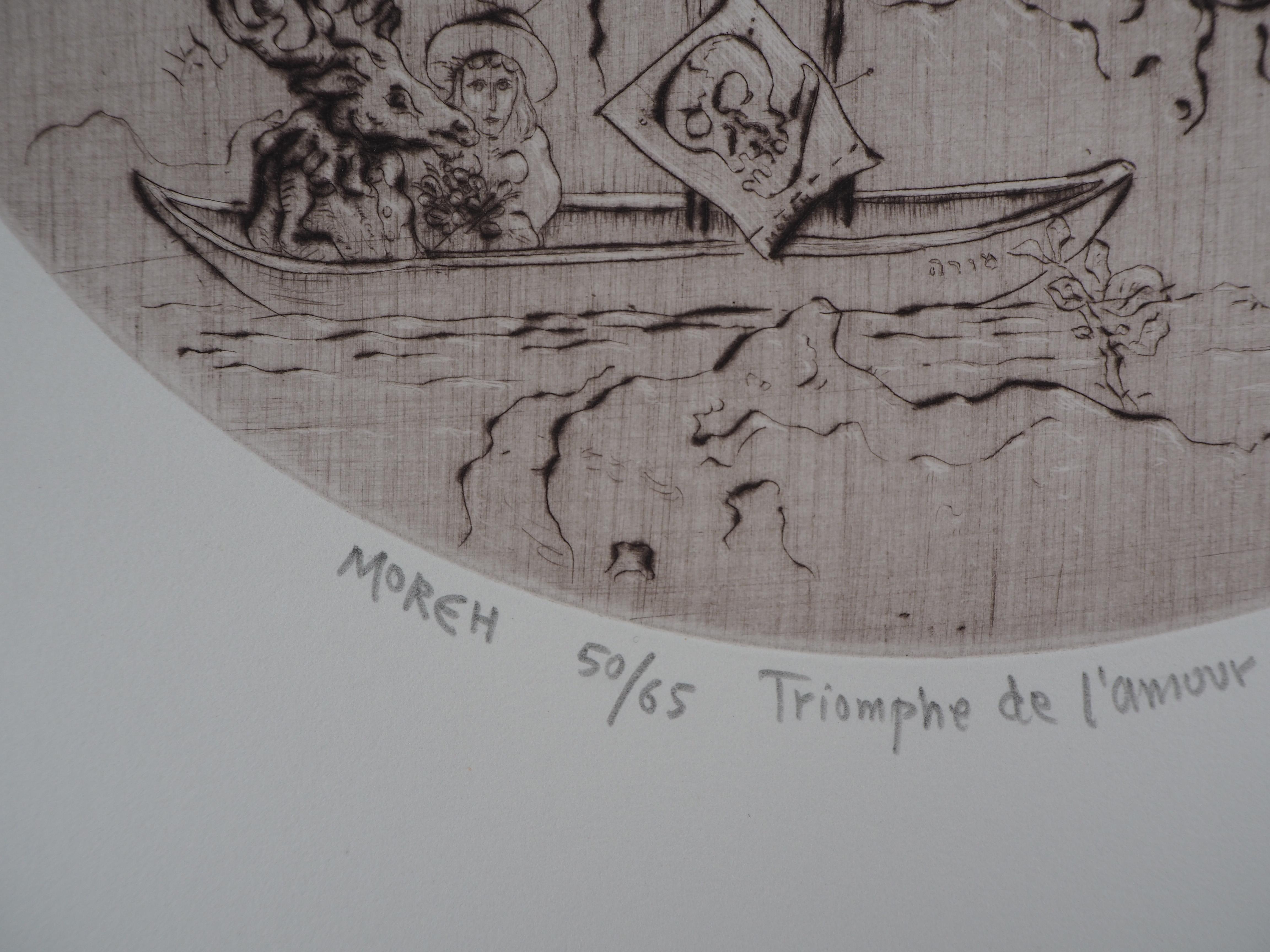 The Triumph of Love - Etching, Ltd 65 copies - Gray Figurative Print by Mordecai Moreh