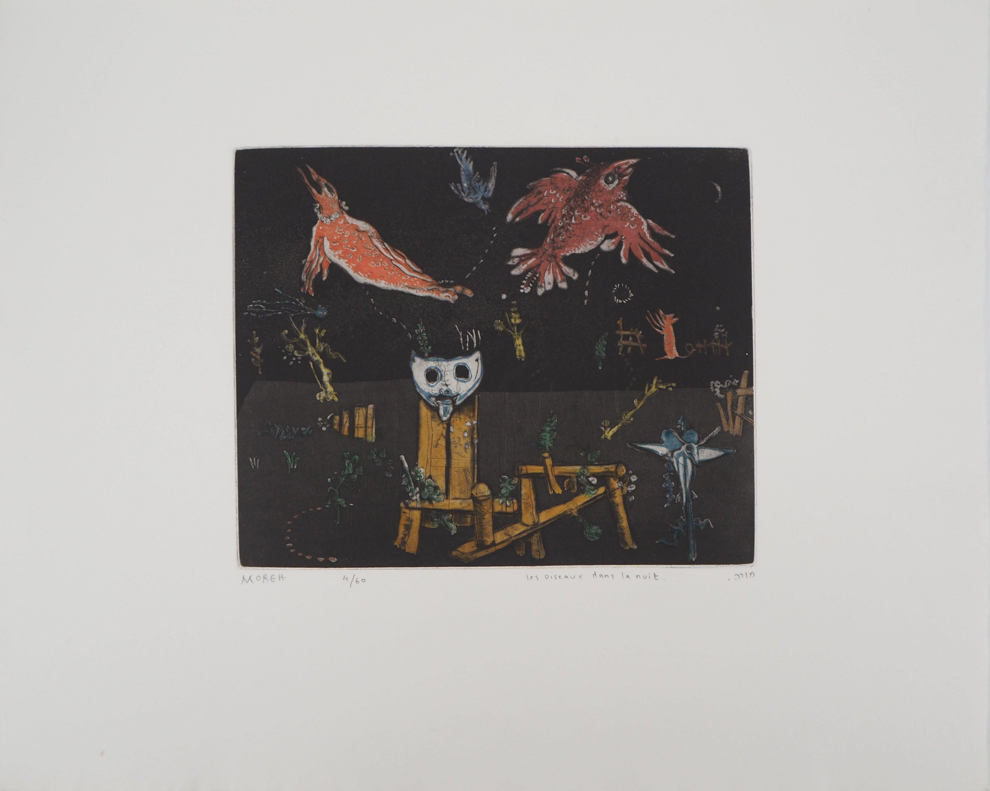 Mordecai Moreh Animal Print – The Birds in the Night – Radierung, Ltd, 60 Exemplare