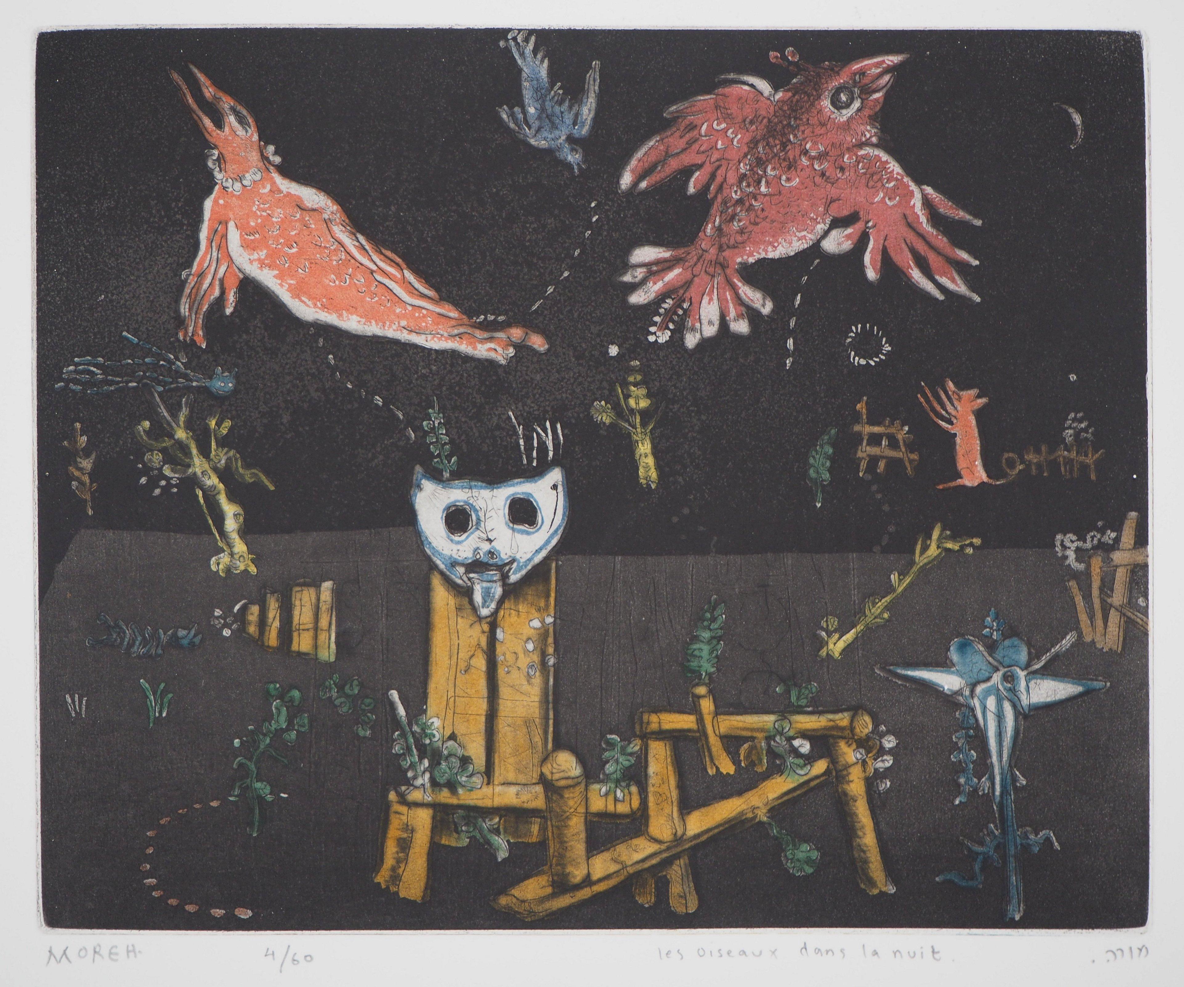 The Birds in the Night – Radierung, Ltd, 60 Exemplare – Print von Mordecai Moreh
