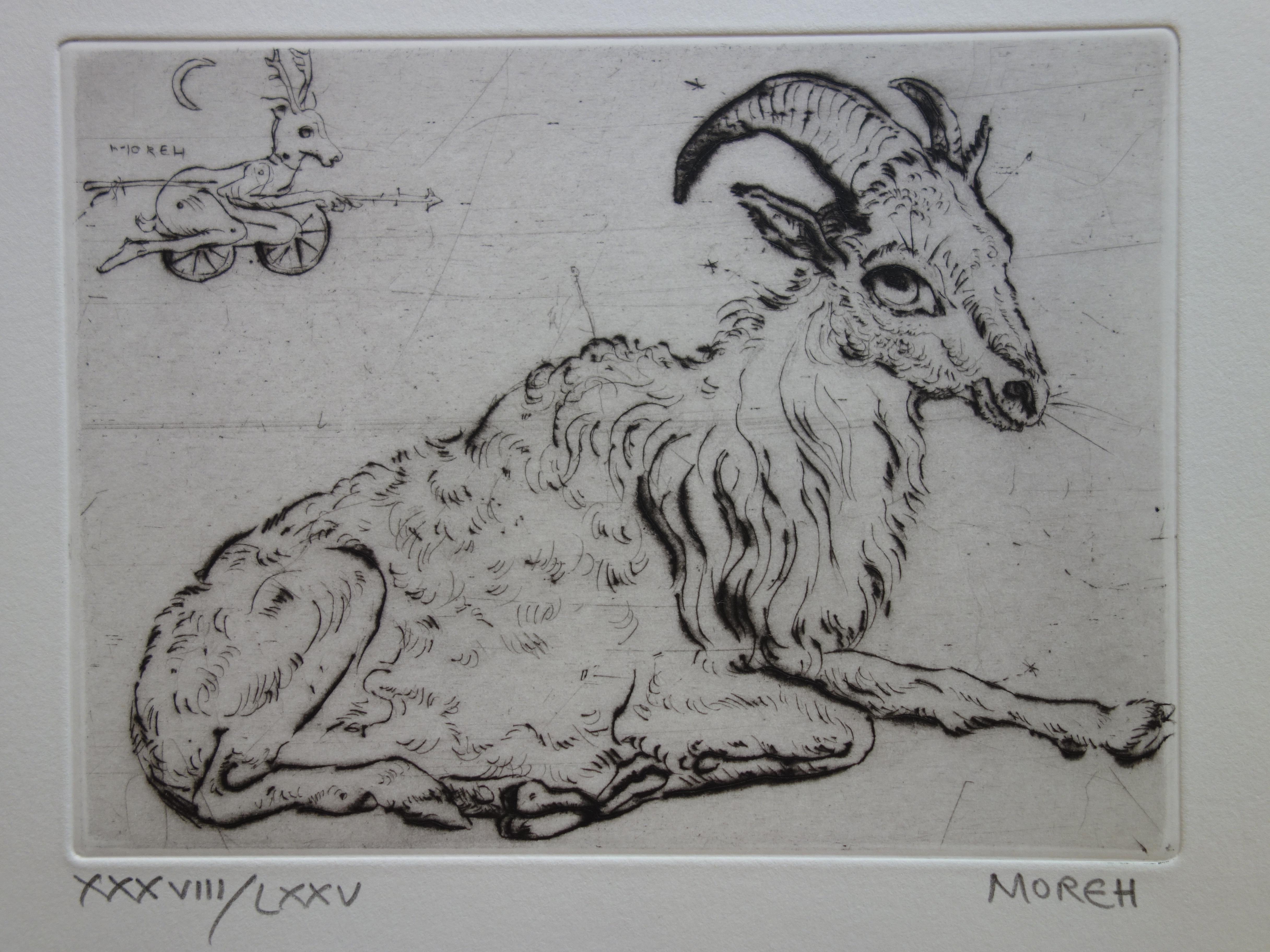 Relaxing Billy Goat - Etching, Ltd 75 copies - Print by Mordecai Moreh
