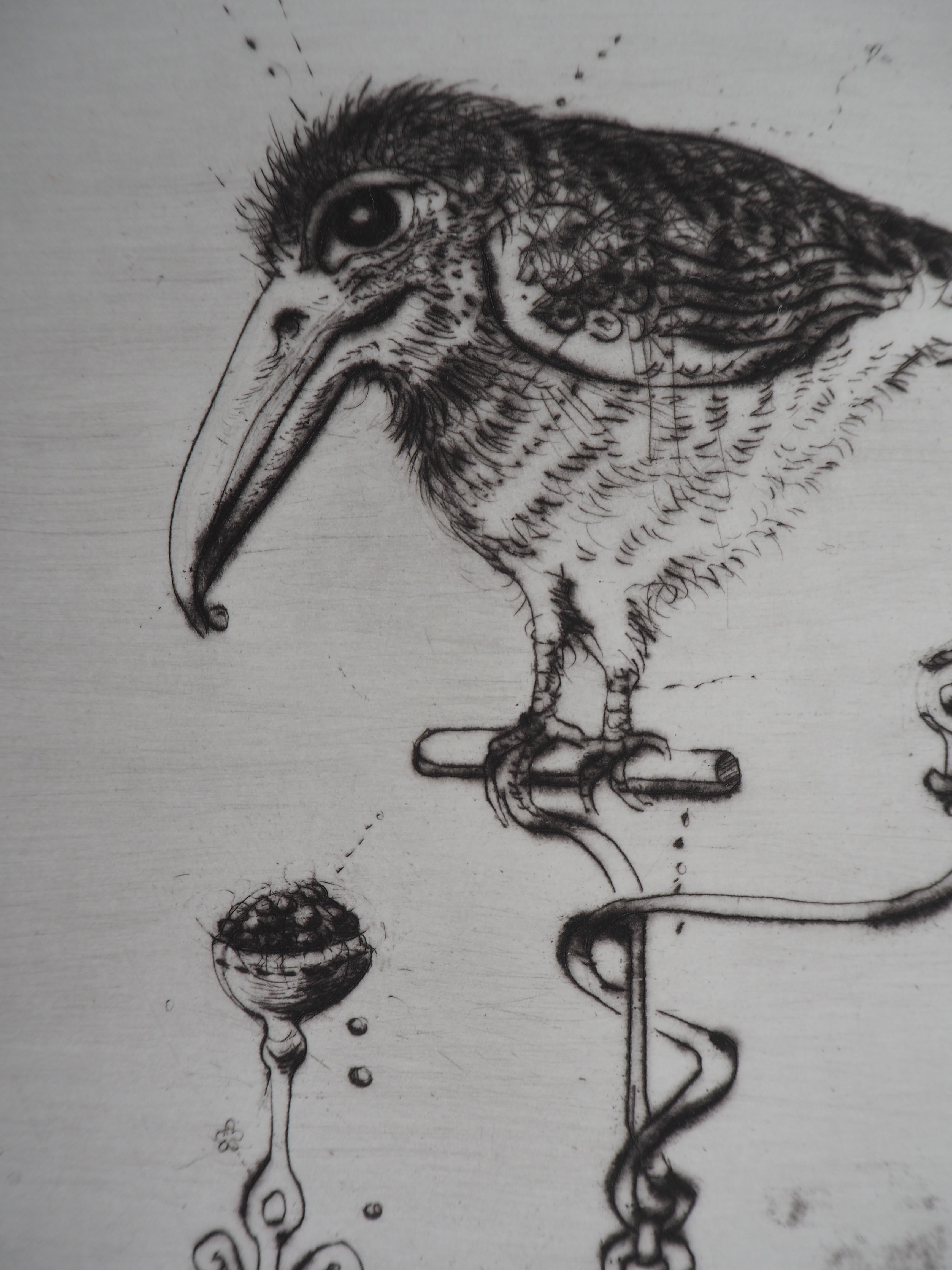 The Little Bird - Etching, Ltd 75 copies - Gray Animal Print by Mordecai Moreh
