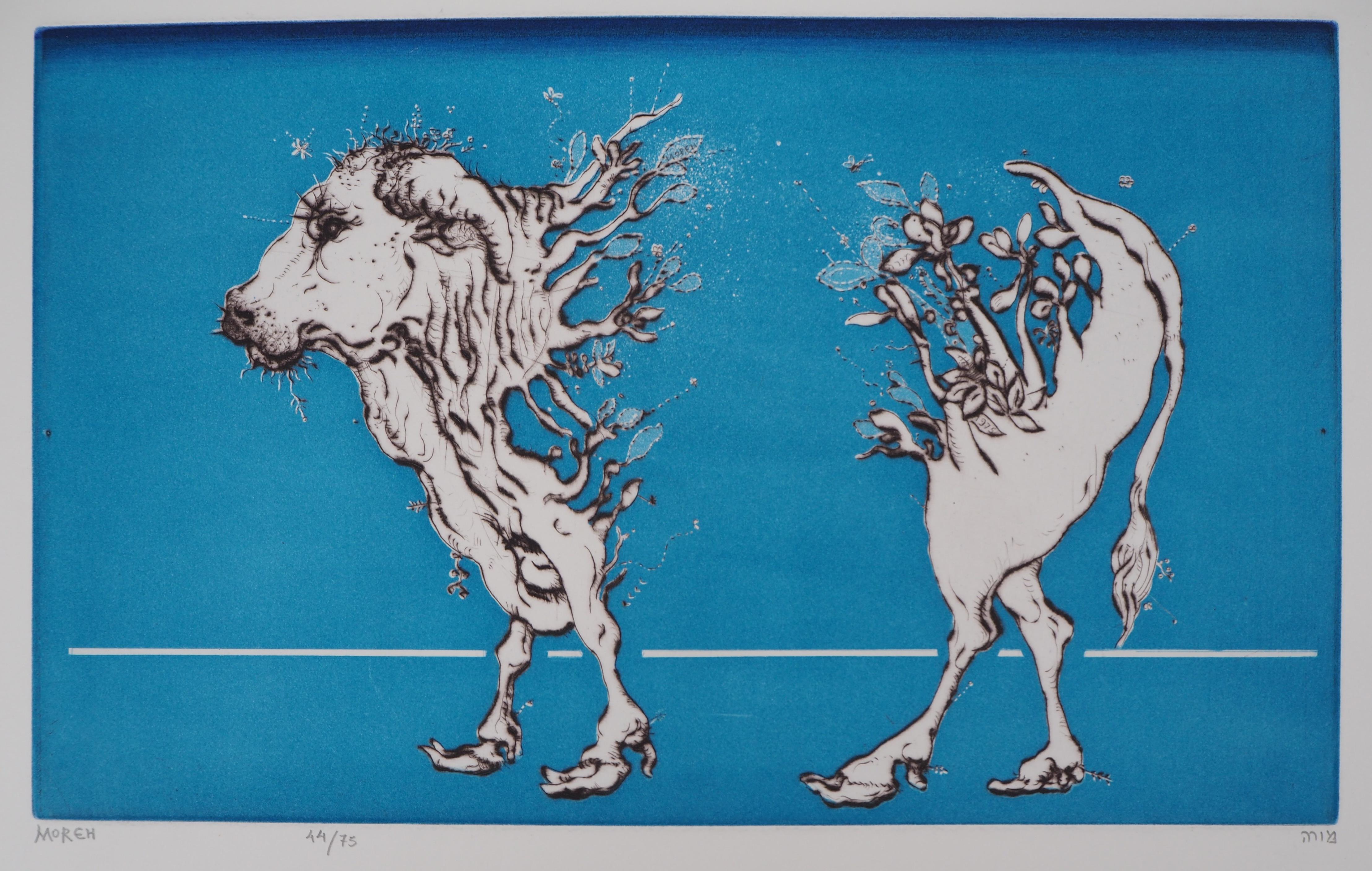 Die Pflanzgefäße von Vegetal Cow - Etching, Ltd 75 Exemplare – Print von Mordecai Moreh