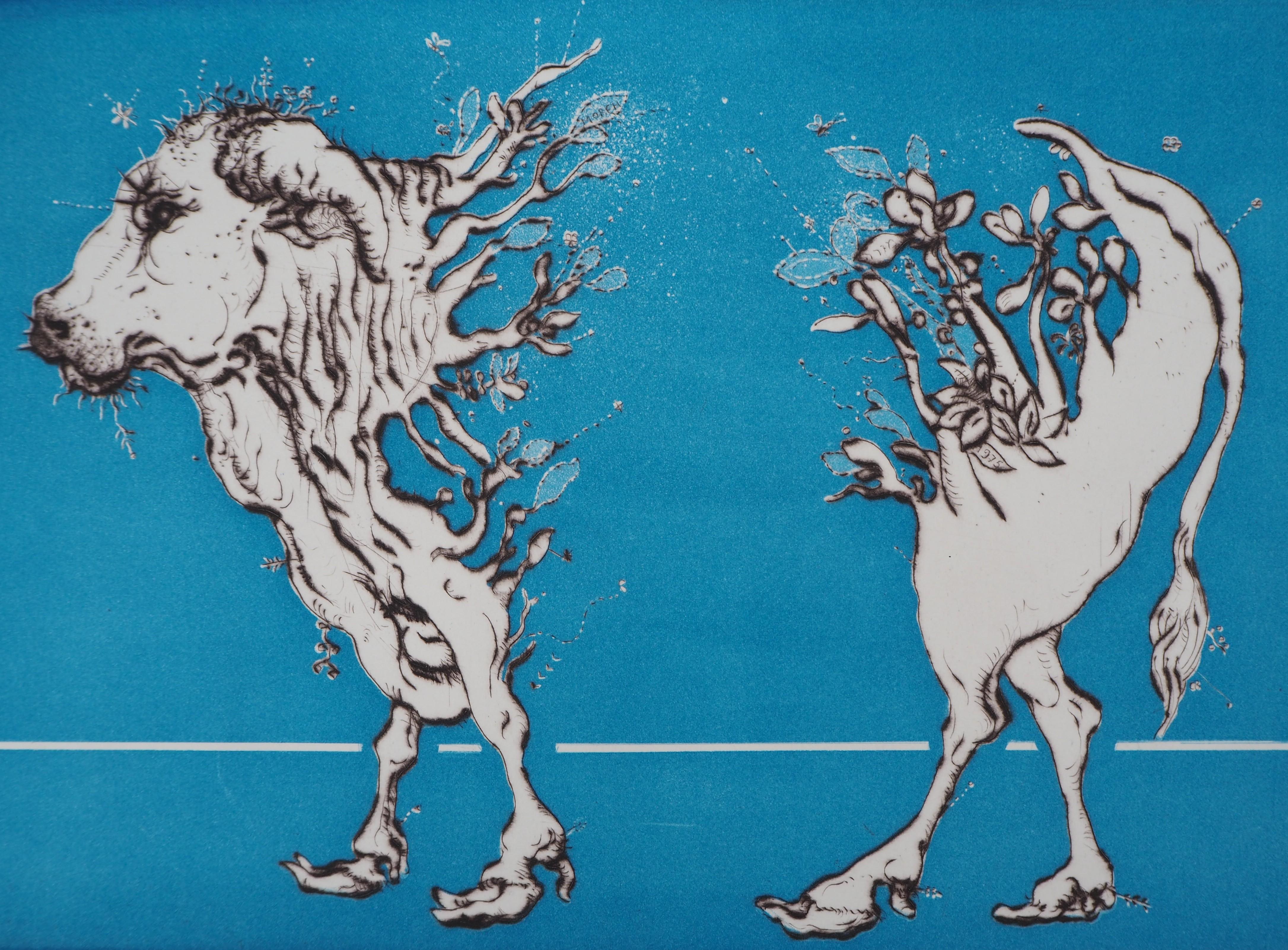 Die Pflanzgefäße von Vegetal Cow - Etching, Ltd 75 Exemplare (Moderne), Print, von Mordecai Moreh