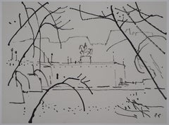 View of the Pont Neuf in Paris - Original hansigned ink drawing