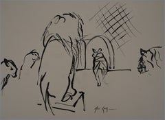 Lions in Circus - Original Hansigned Ink Drawing