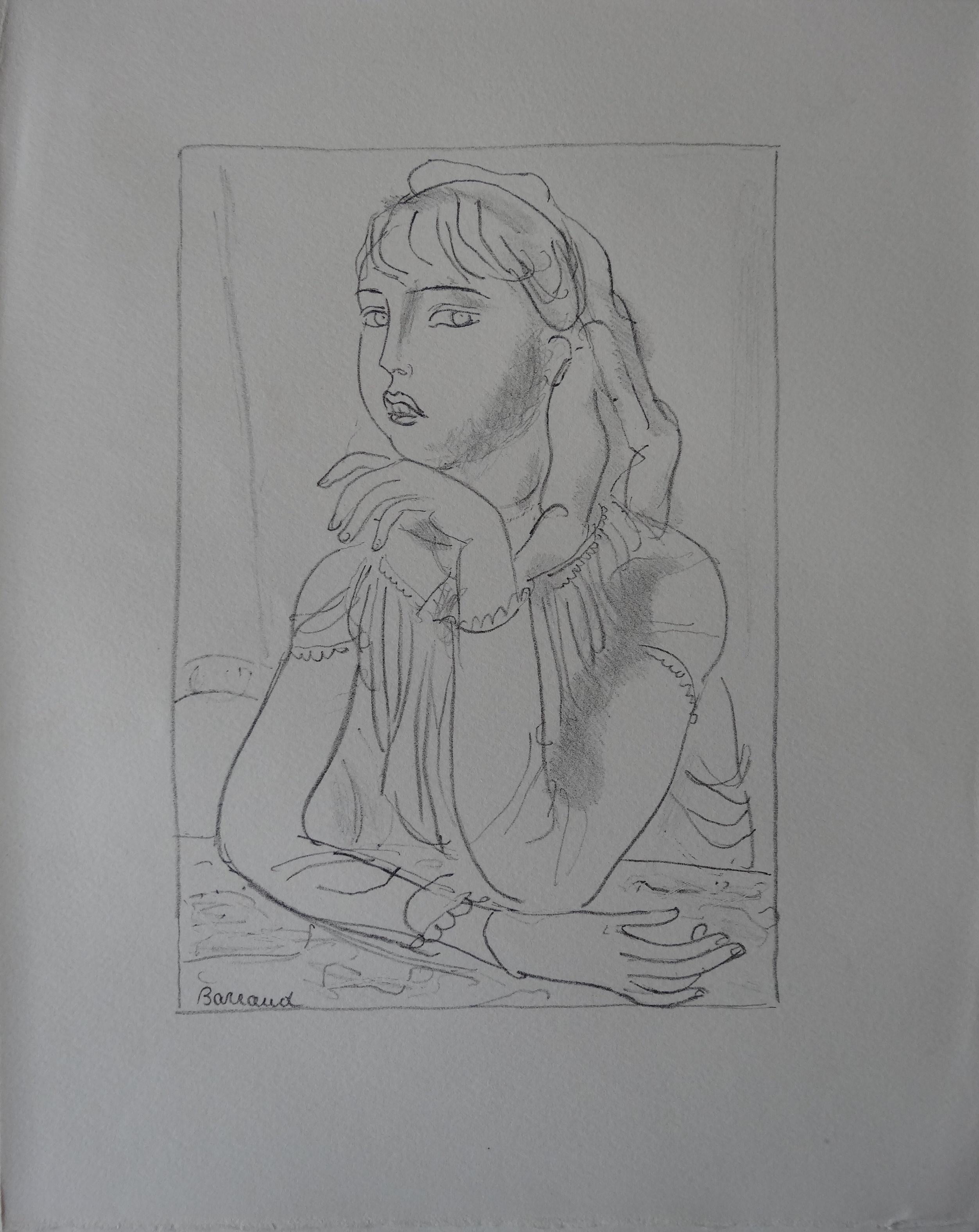 Woman in a Café - Stone lithograph, 1930 - Print by Maurice BARRAUD