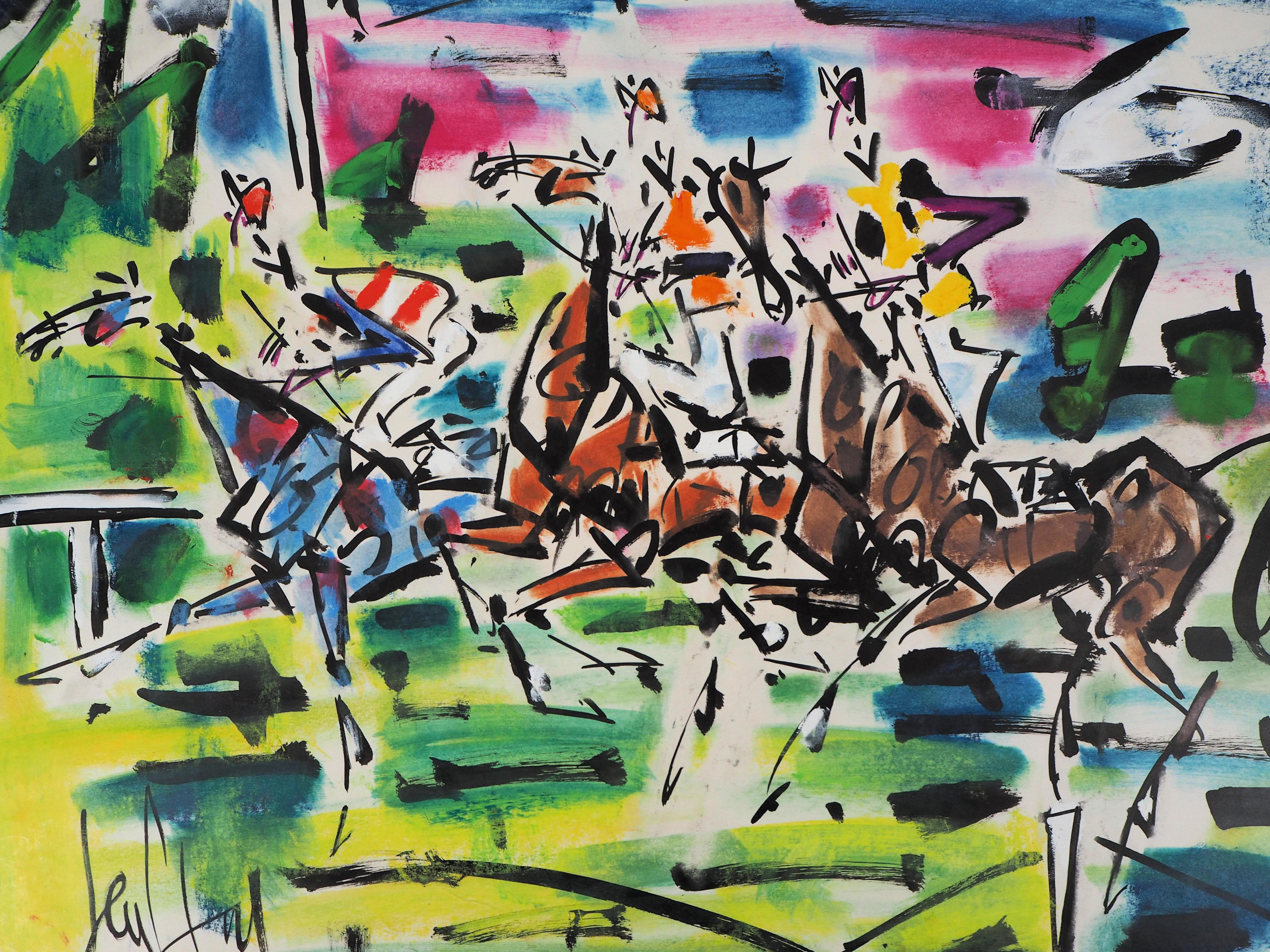 The Horse Race - Original handsigned gouache and watercolor - Modern Art by GEN PAUL