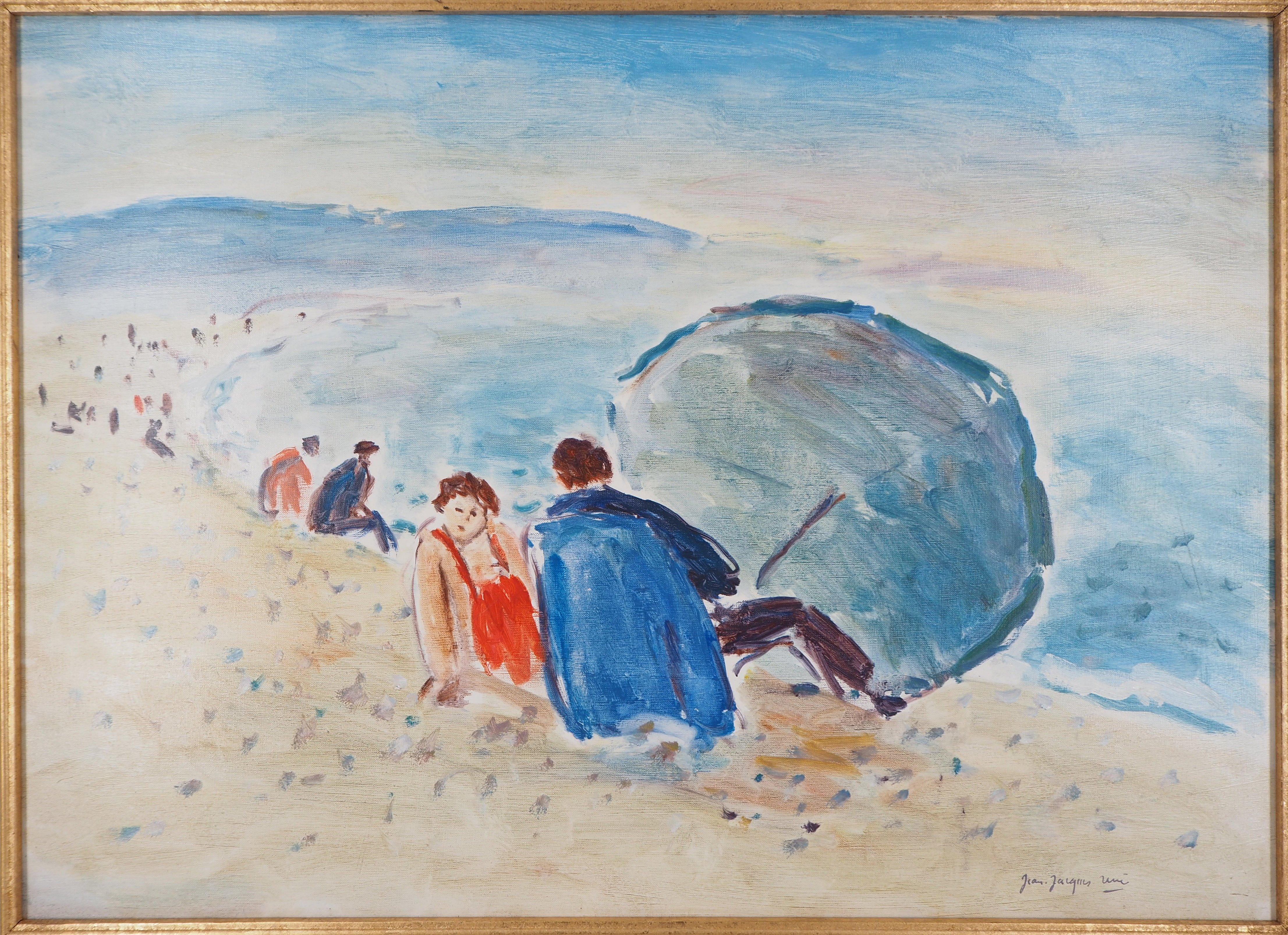 Normandia: Giornata di sole a Dieppe - Olio originale su tela,  Hansigned - Painting Moderno di Jean Jacques Rene