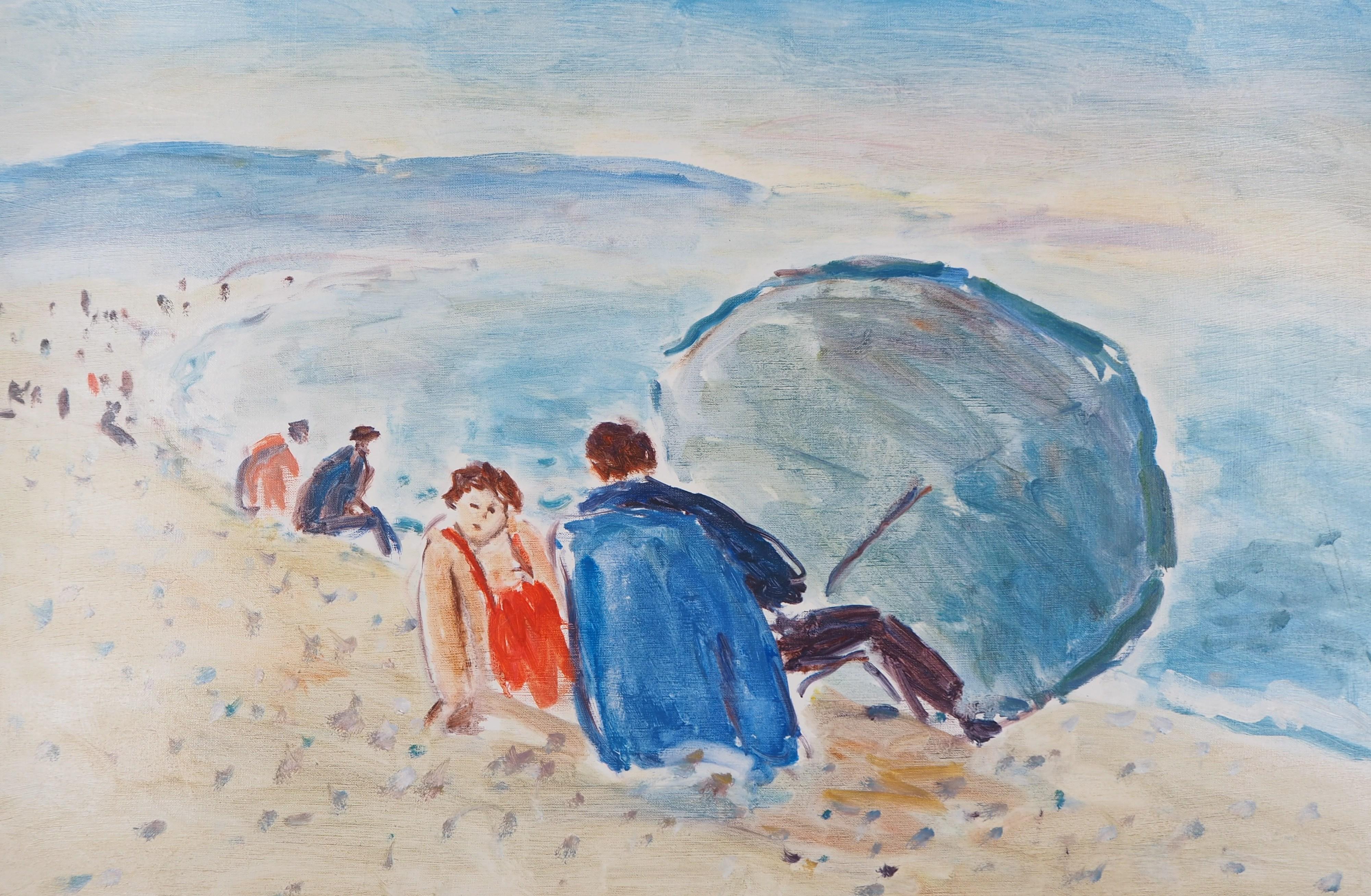 Normandia: Giornata di sole a Dieppe - Olio originale su tela,  Hansigned - Figurative Painting Marrone di Jean Jacques Rene