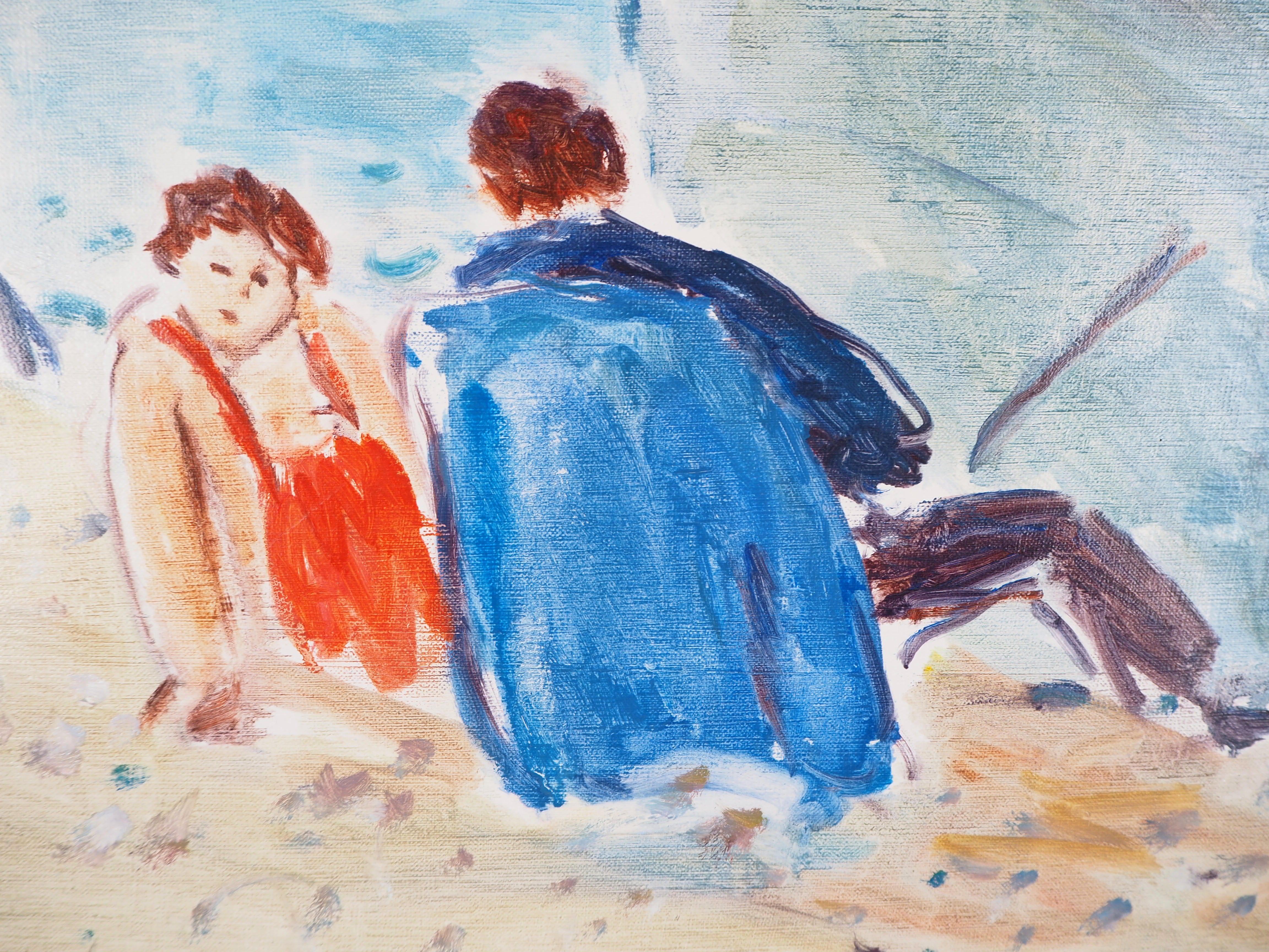 Normandy : Sunny Day in Dieppe - Original Oil On Canvas,  Hansigned - Brown Figurative Painting by Jean Jacques Rene