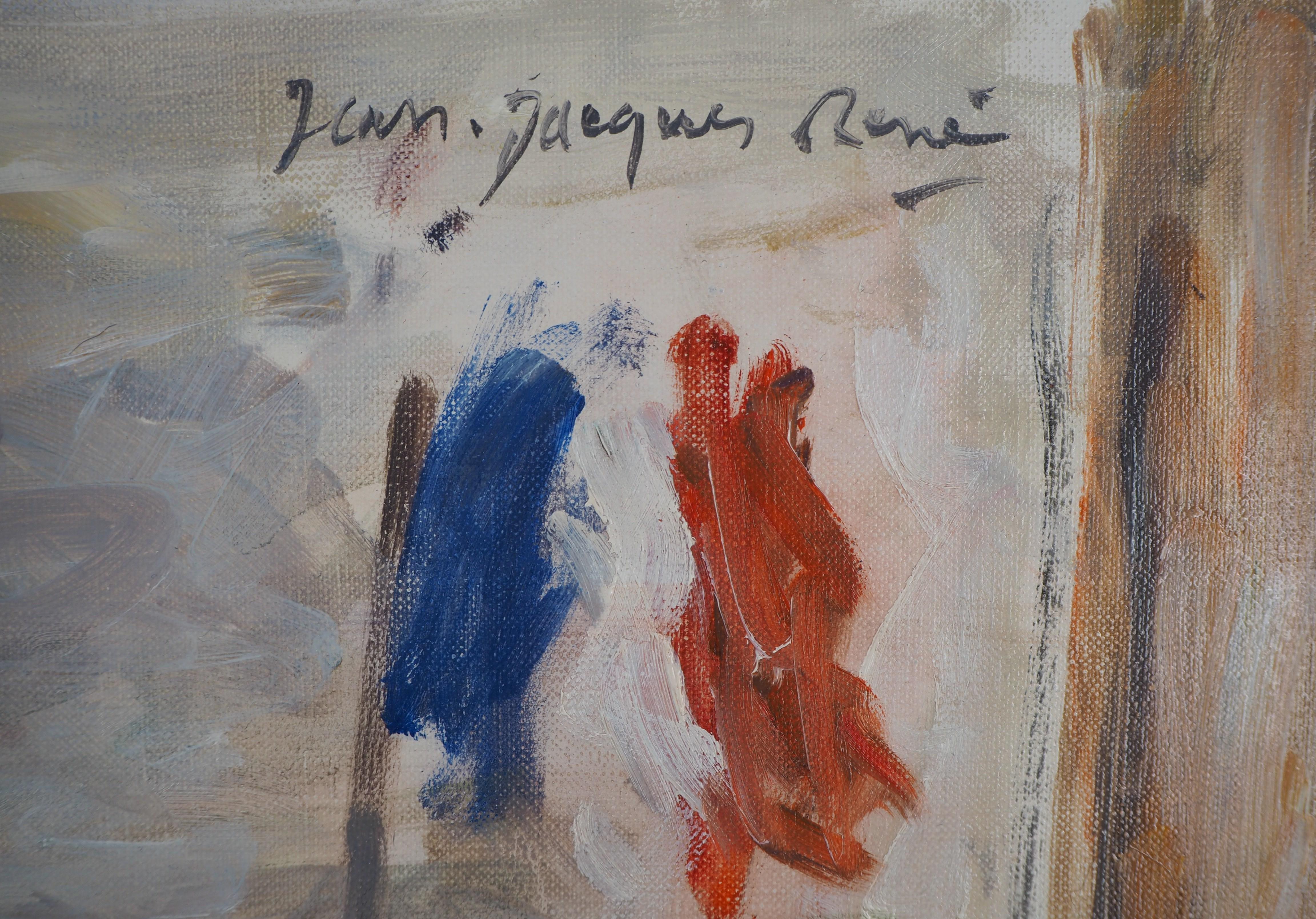 Devant la Seine - Huile sur toile, Hansigné - Moderne Painting par Jean Jacques Rene