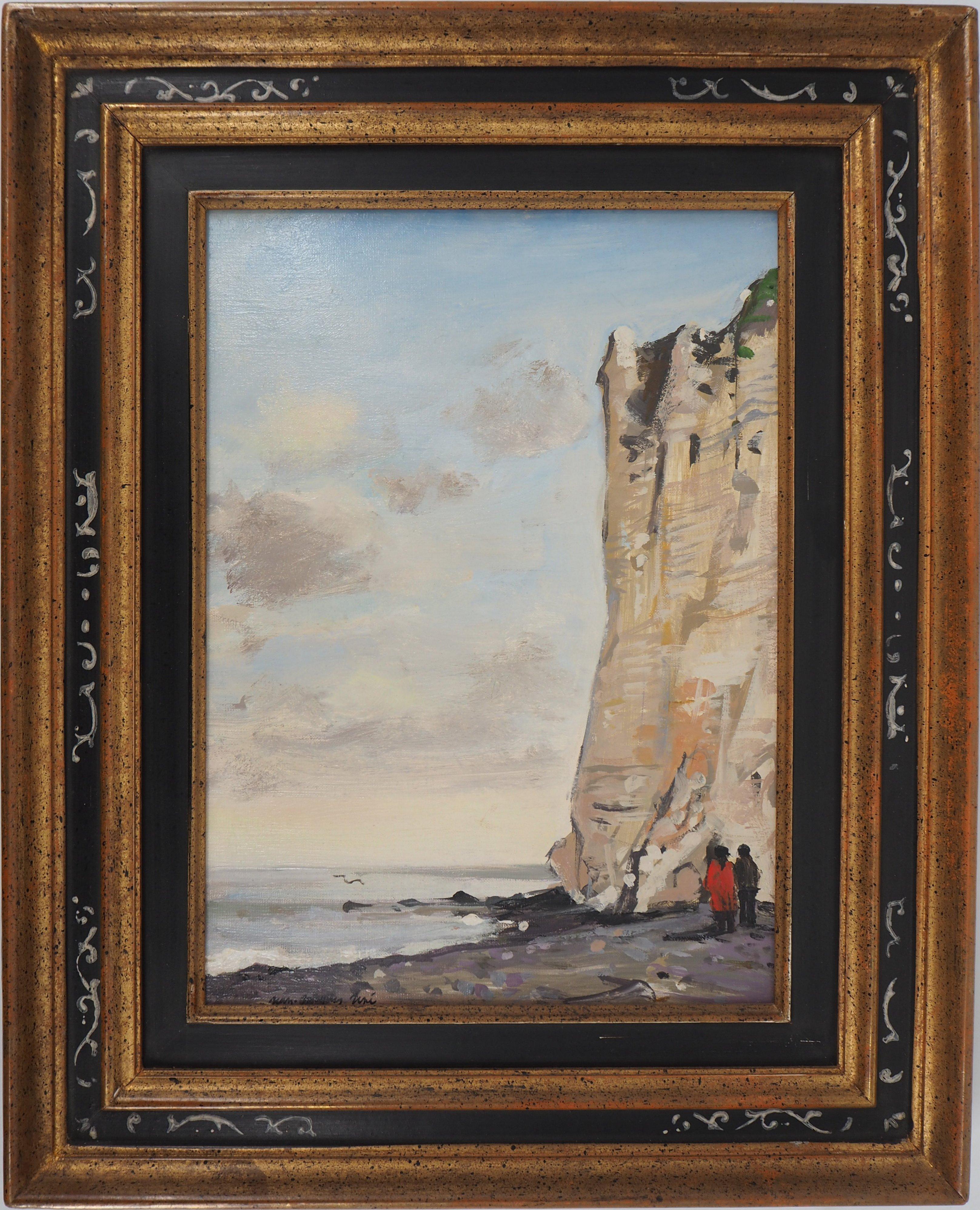 Cliffs at Etretat - Oil On Canvas, Hansigned - Painting by Jean Jacques Rene