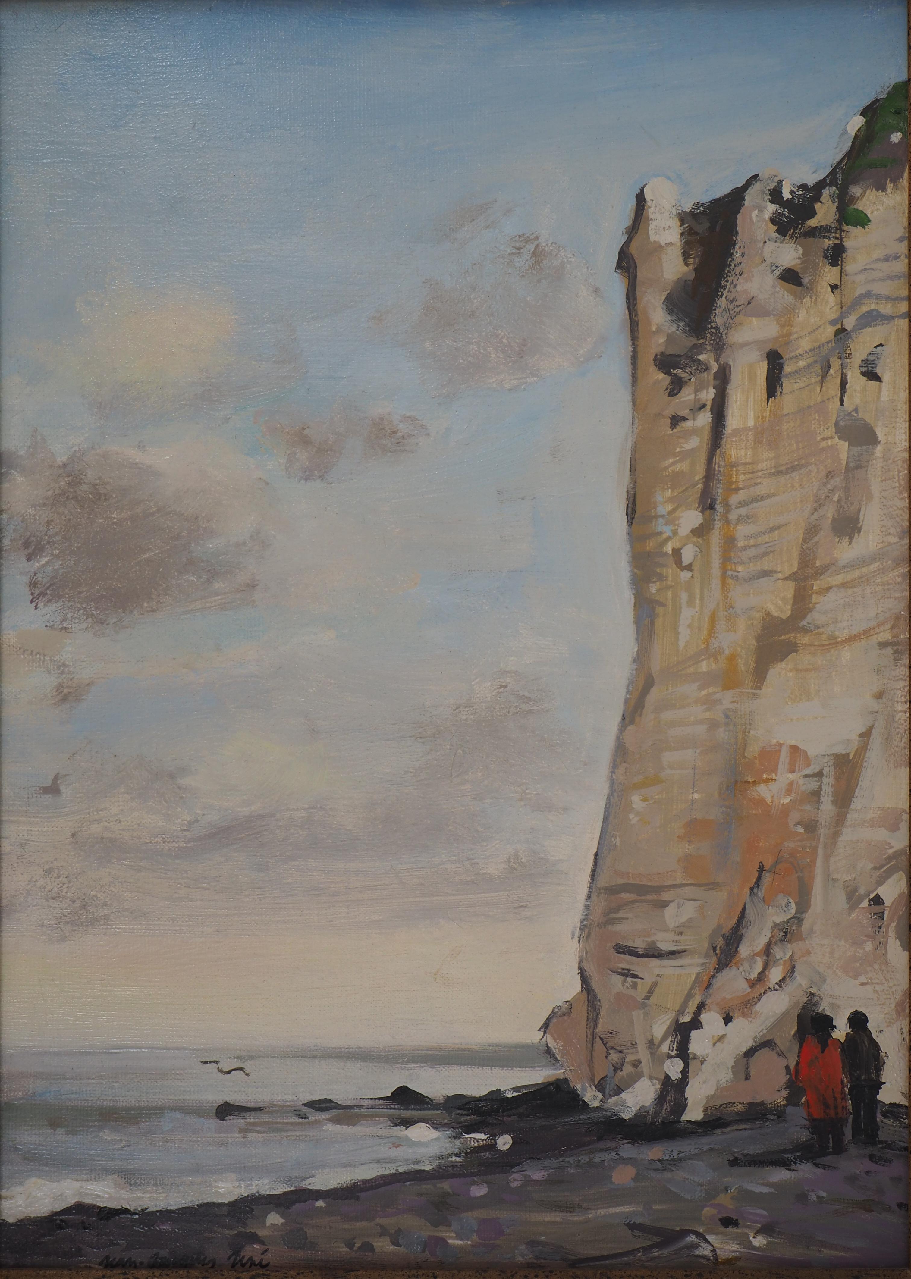 Jean Jacques Rene Landscape Painting - Cliffs at Etretat - Oil On Canvas, Hansigned