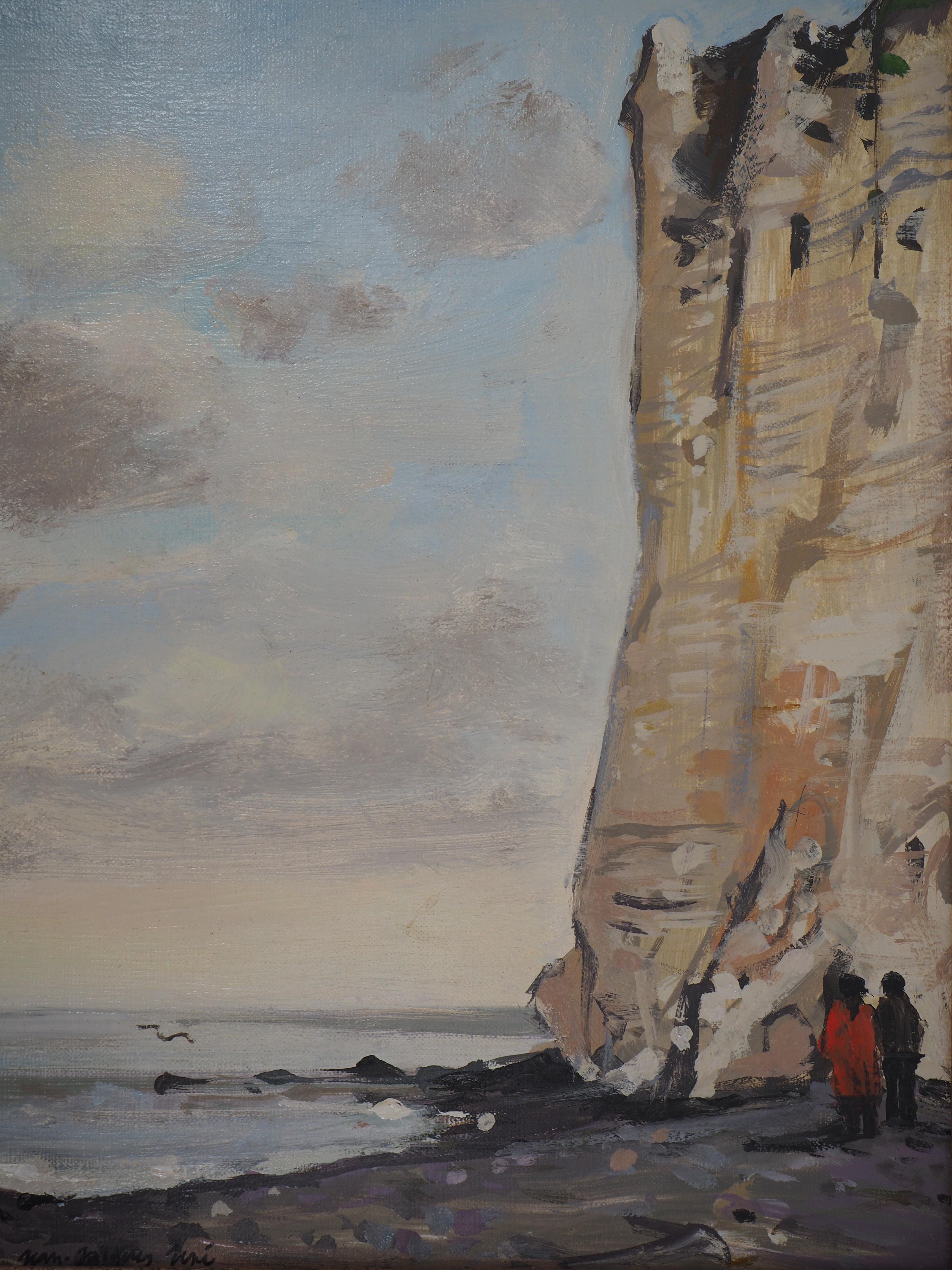 Cliffs at Etretat - Oil On Canvas, Hansigned - Modern Painting by Jean Jacques Rene