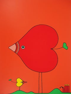 Heart-Bird and Baby - Original Handsigned Screen Print