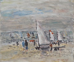  The Departure of the Sailboats - Oil On Canvas Hansigned