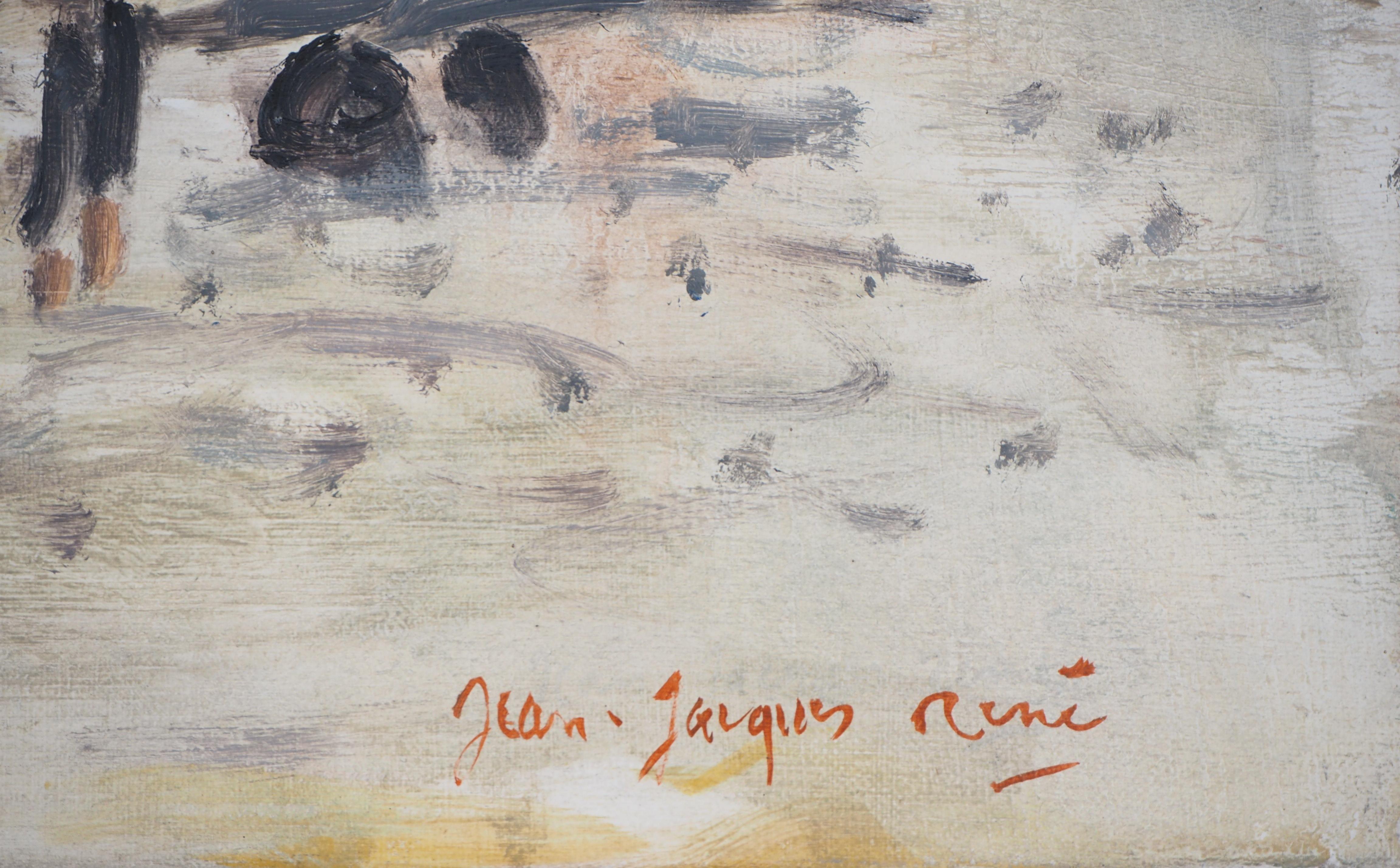  Huile sur toile « The Departure of the Sailboats » signée Hansigned - Painting de Jean Jacques Rene