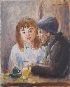 Huile sur toile « At the Coffee Shop », signée Hansigned