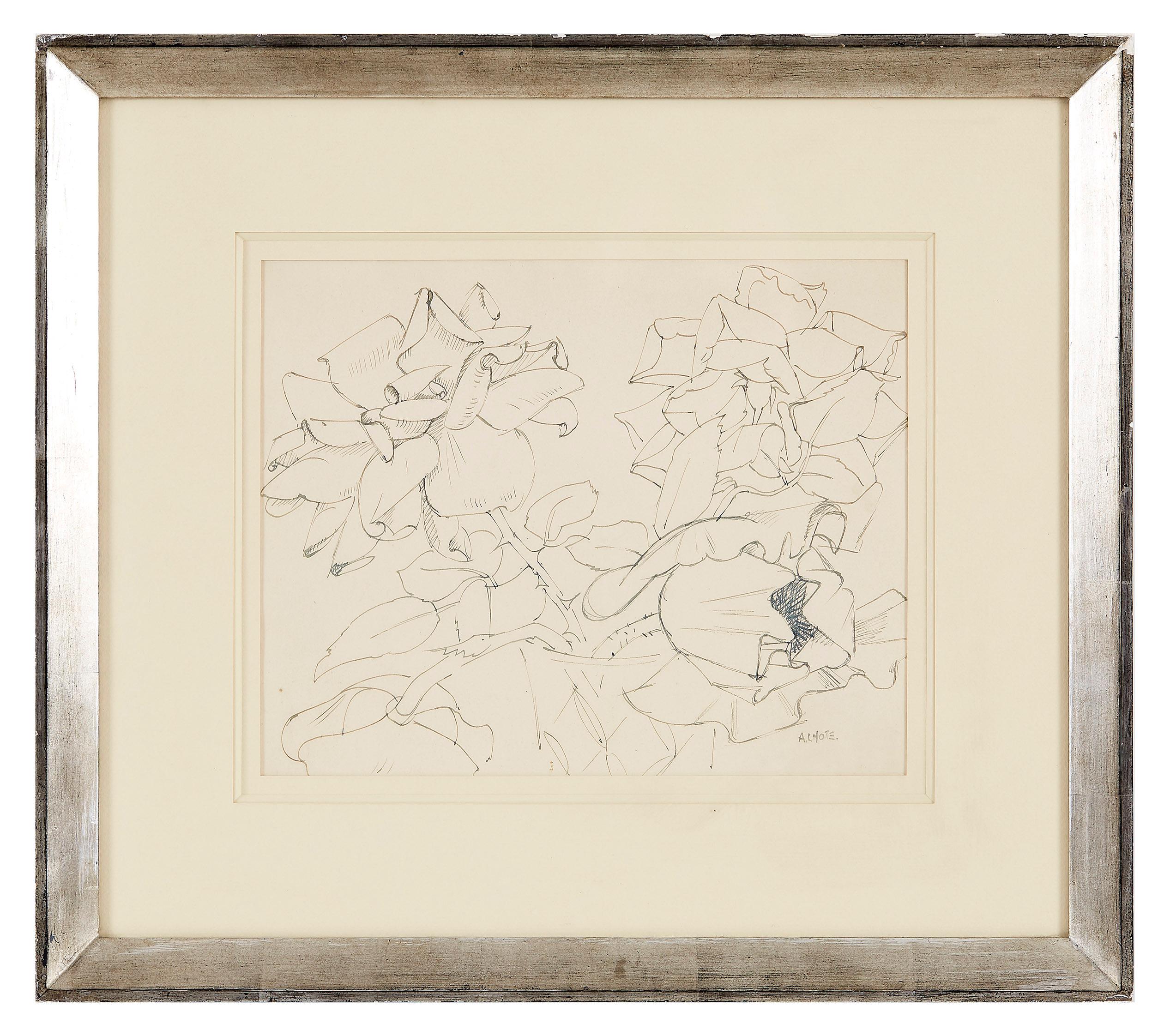 Flowers Composition - Original Ink and Pencil Drawing Handsigned - Art Nouveau Art by André Lhote