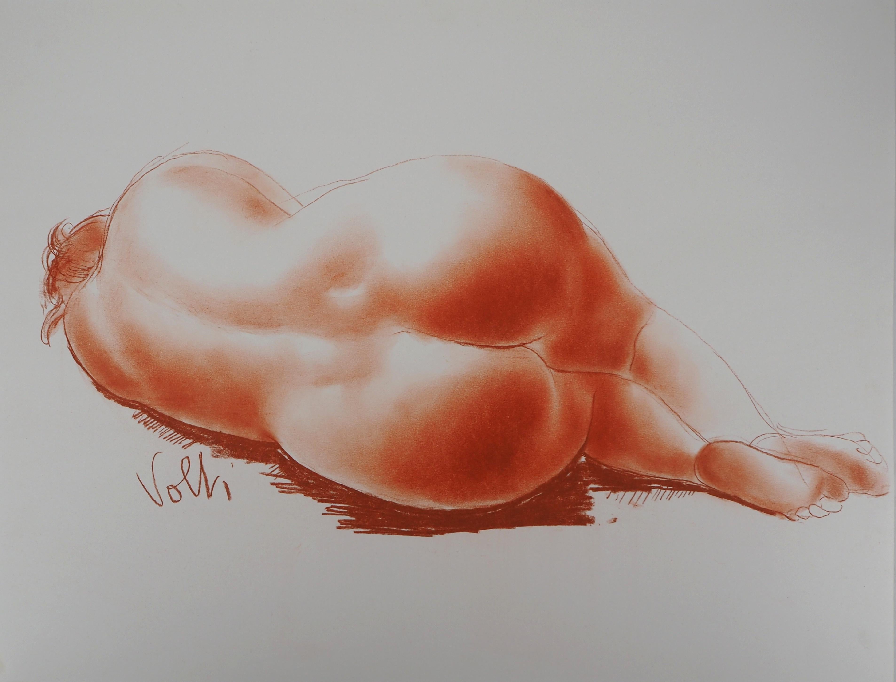 Reclining Nude - Original handsigned drawing in sanguine - Art by Antoniucci Volti
