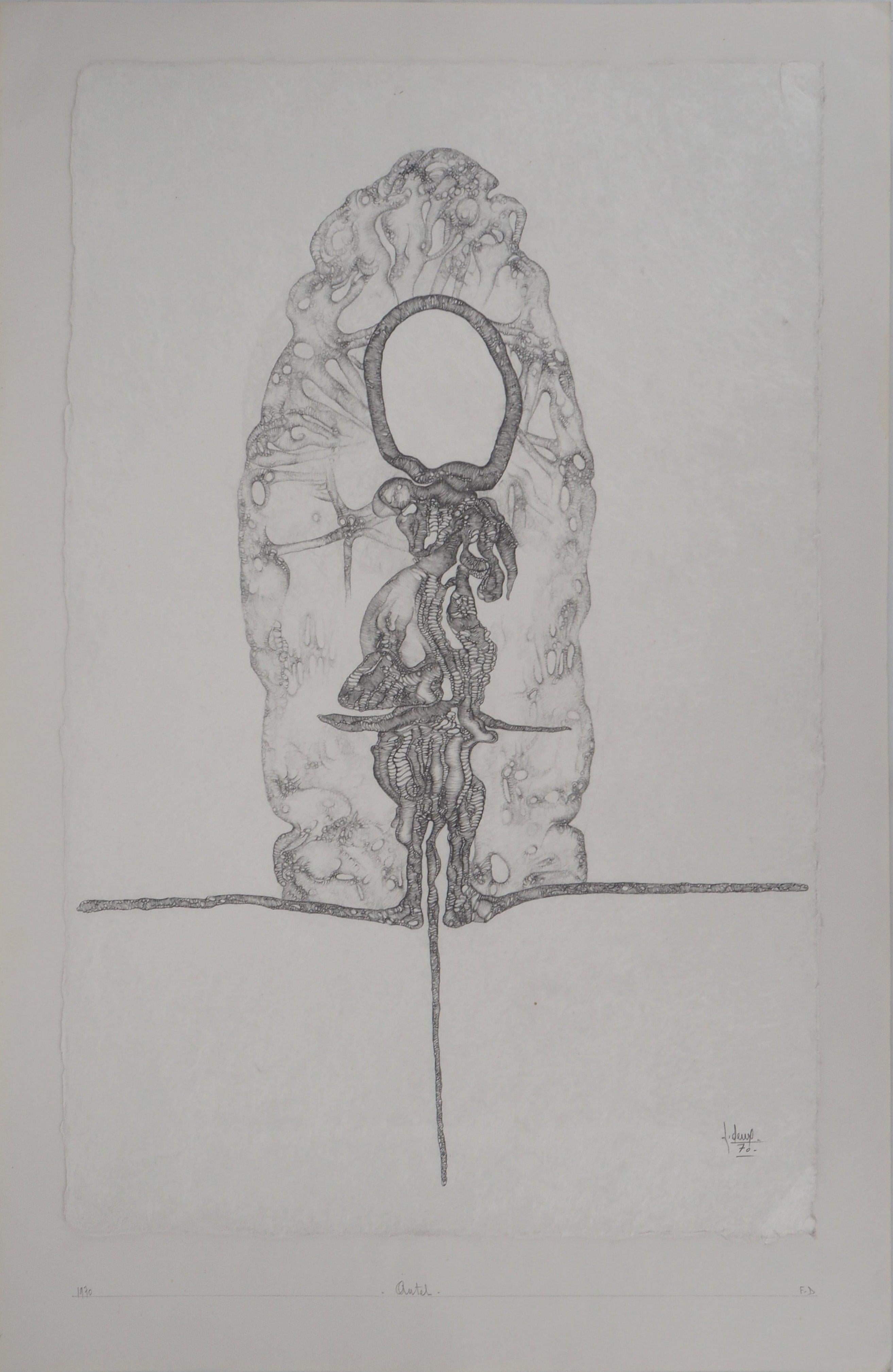 Fred Deux Abstract Drawing - Altar (L'Autel) - Original handsigned drawing, 1970
