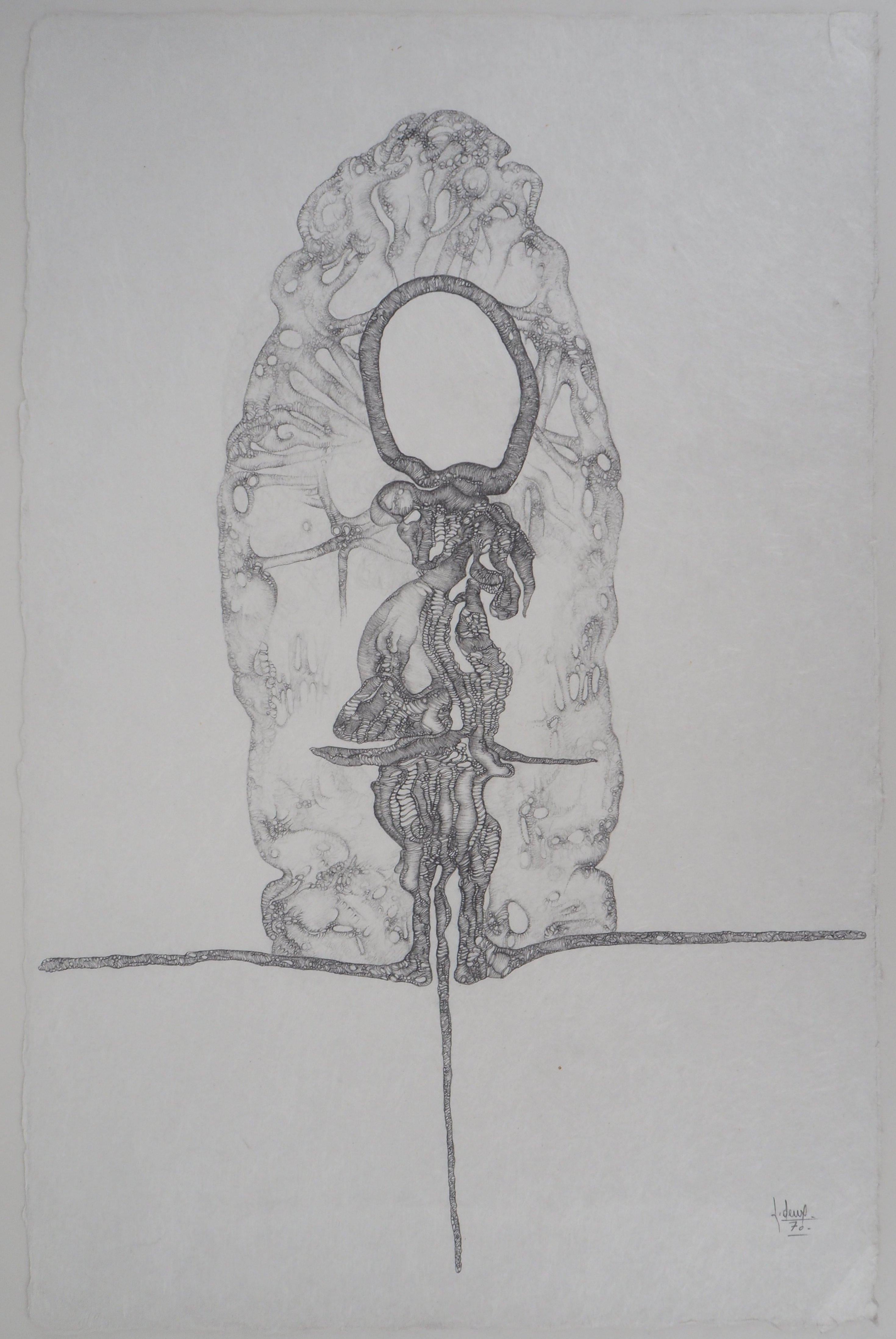 Altar (L'Autel) - Original handsigned drawing, 1970 - Modern Art by Fred Deux