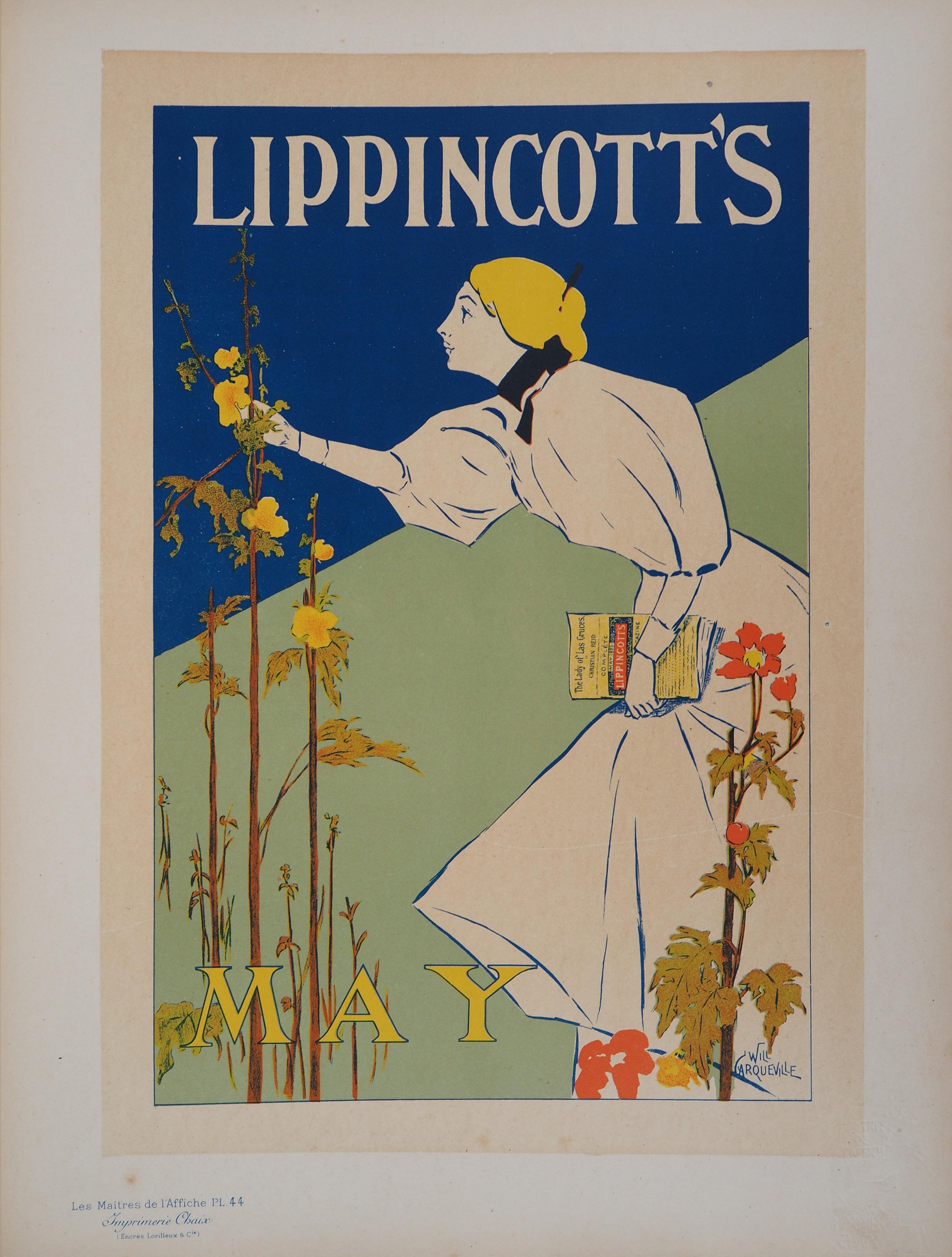 Woman Picking Flowers - Lithograph (Les Maîtres de l'Affiche), 1895 - Print by William CARQUEVILLE