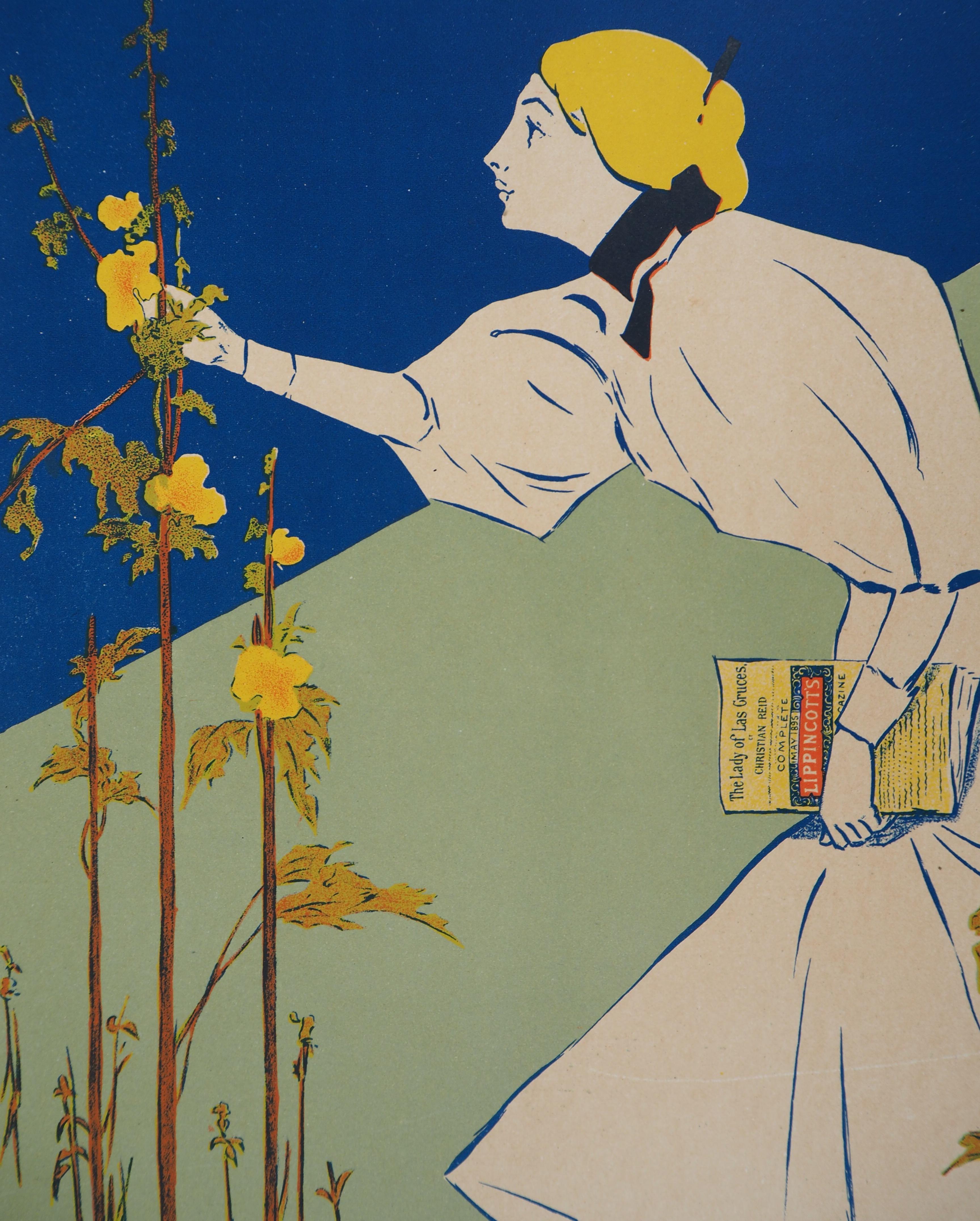 Woman Picking Flowers - Lithograph (Les Maîtres de l'Affiche), 1895 - Art Nouveau Print by William CARQUEVILLE