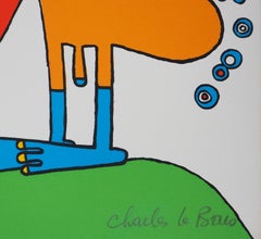 Uccelli divertenti che mangiano bandiere - Serigrafia originale firmata a mano