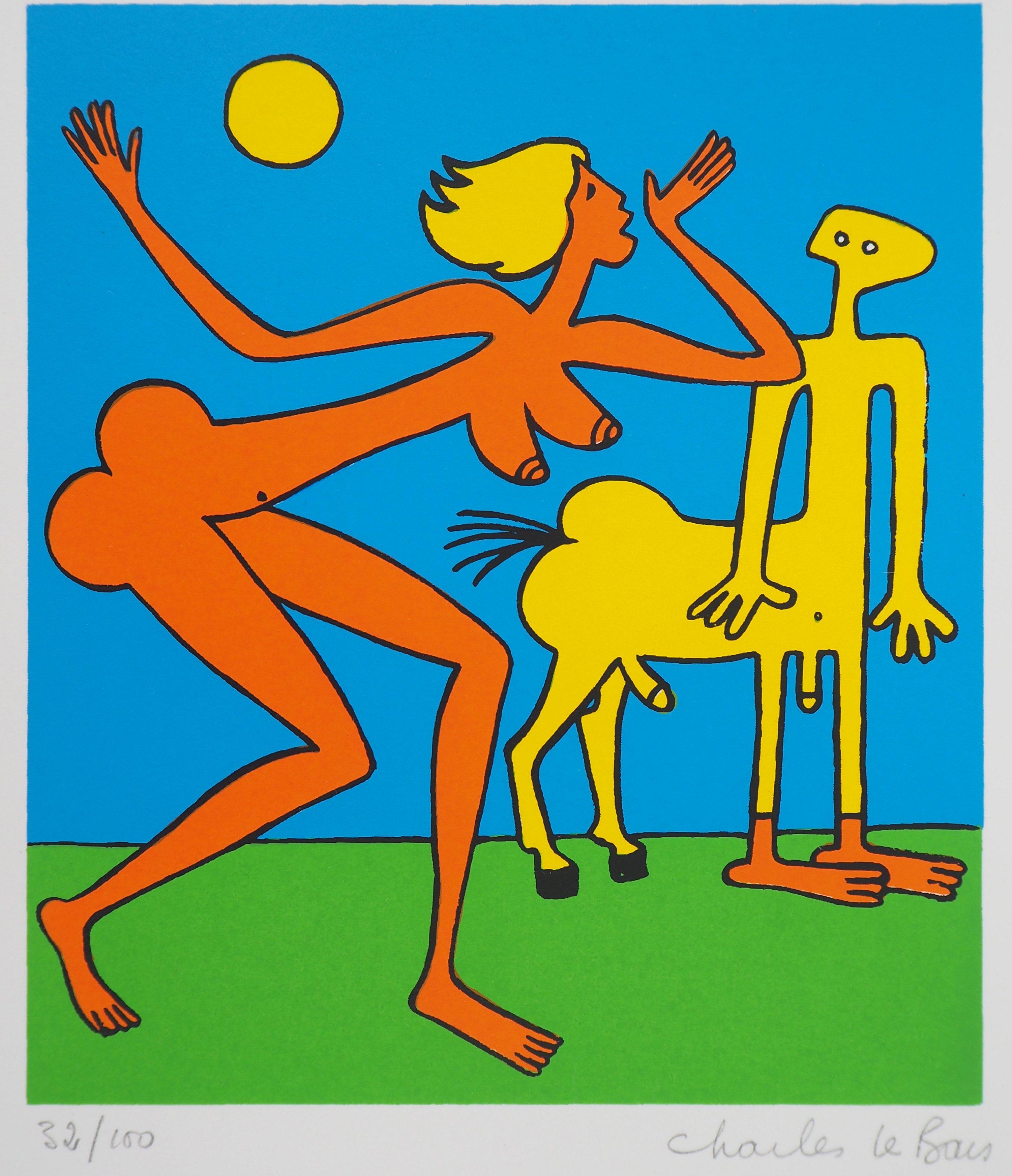 Mythologie: Große Frau und Zentaur - Original handsignierter Siebdruck (Pop-Art), Print, von Charles Le Bars