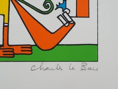 Divertente bandiera mangia uccelli (Francia, USA, Regno Unito) - Serigrafia originale firmata a mano