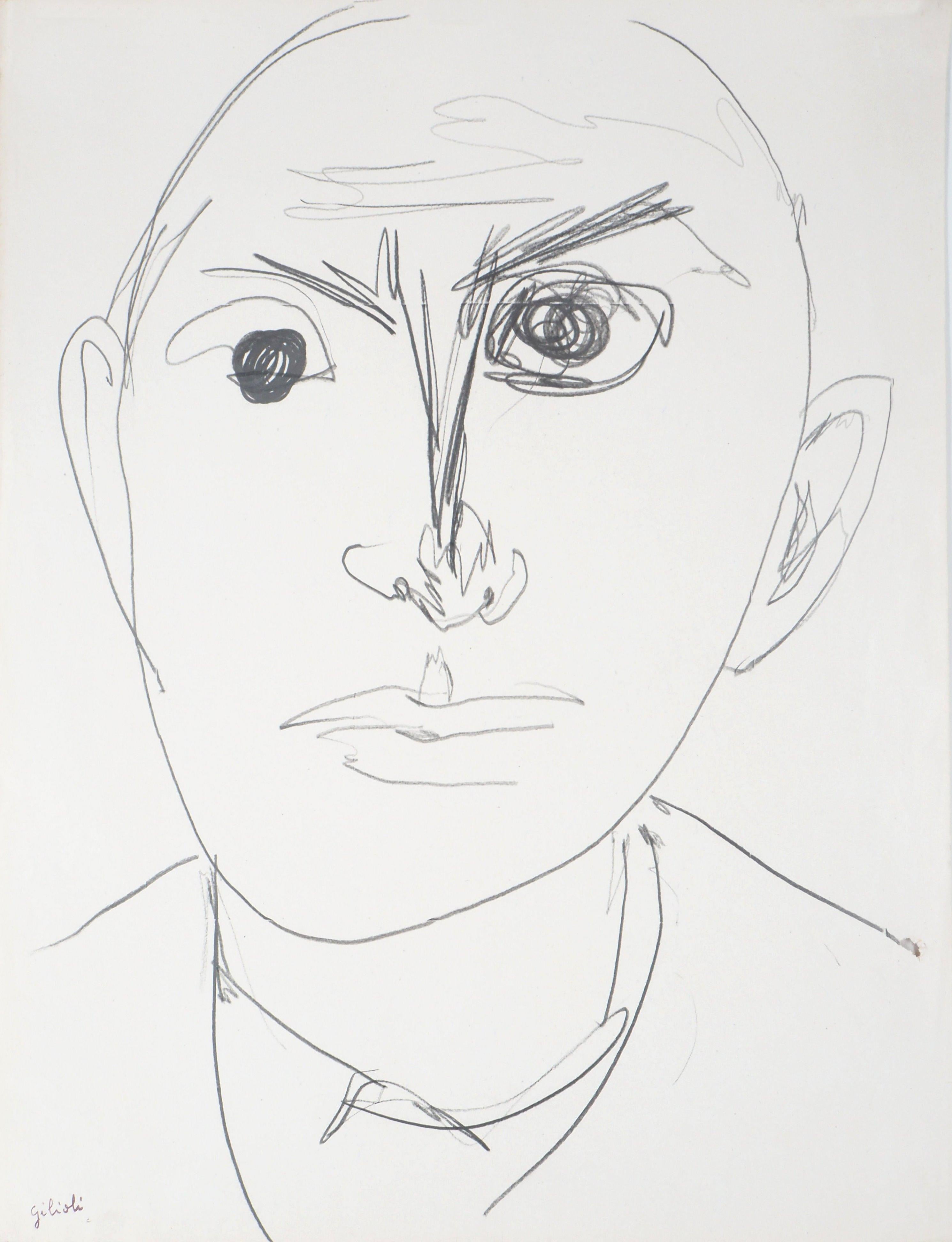 Émile Gilioli Figurative Print - Male Face - Handsigned drawing