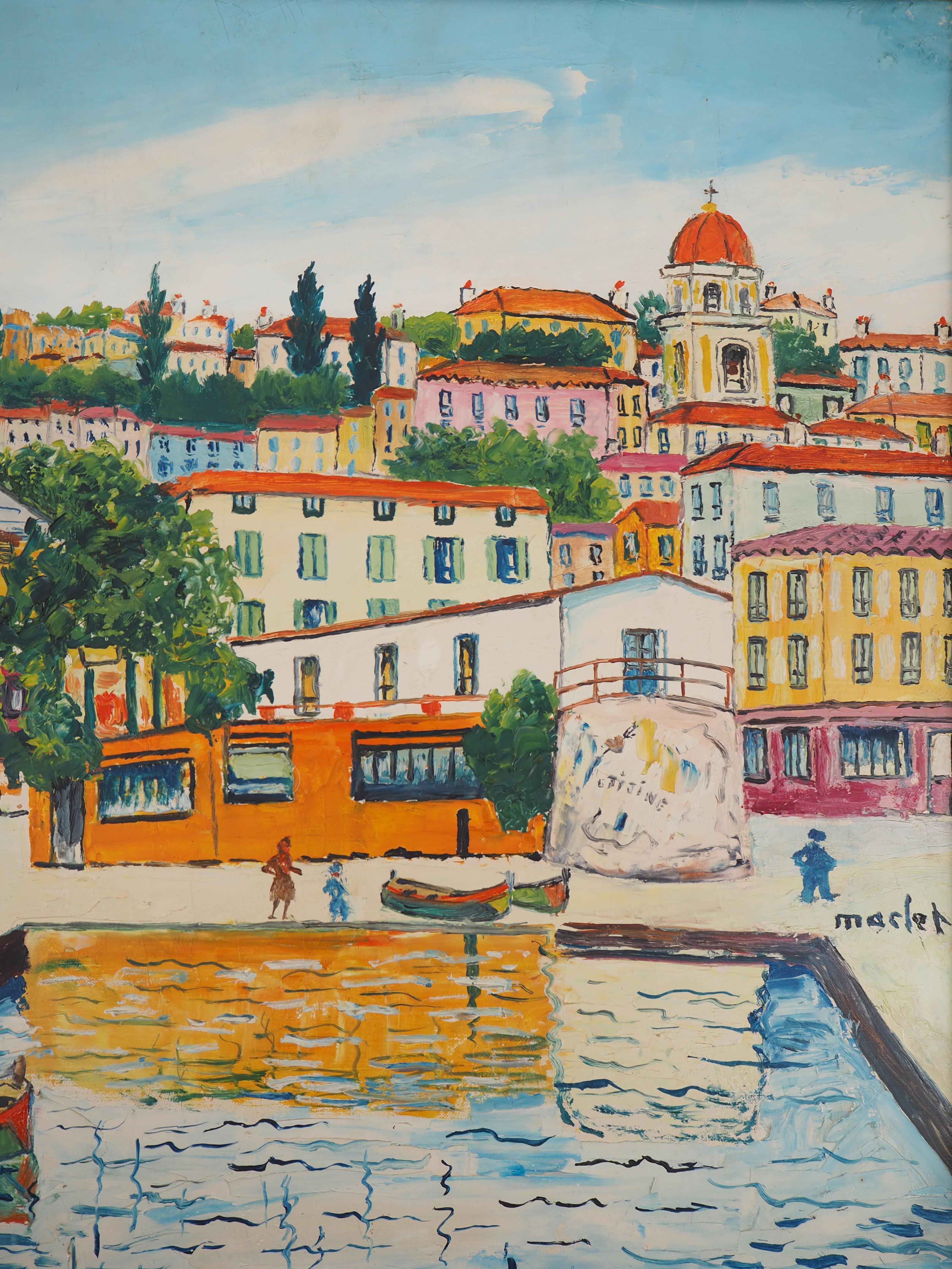 French Riviera : Villefranche sur Mer - Original Oil on Canvas, Handsigned - Brown Landscape Art by Elisée Maclet