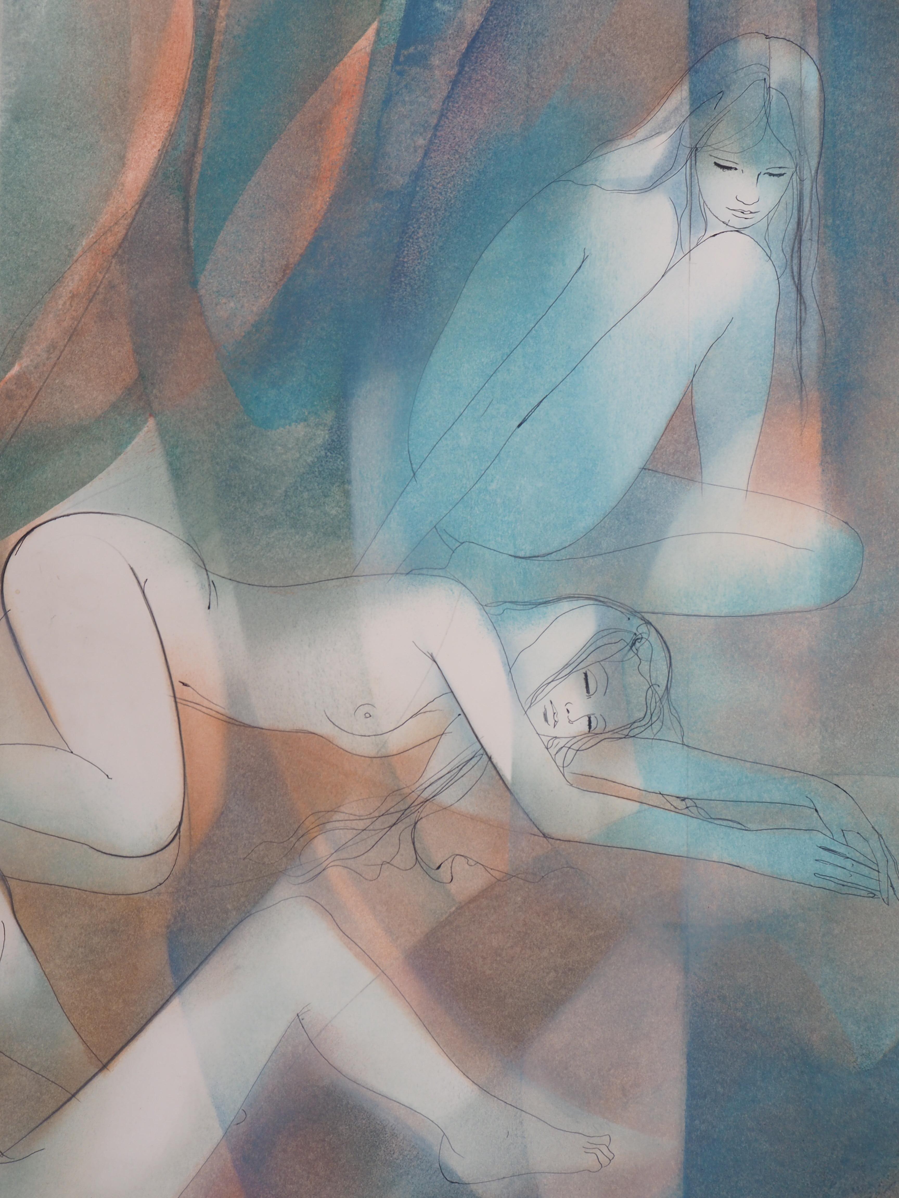 Three Ways to a Sensual Resting – Original-Aquarell, handsigniert (Moderne), Art, von Jean-Baptiste Valadie