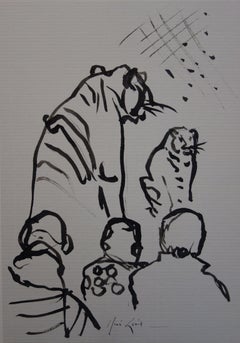 Two Tigers at Circus - Original hansigned ink drawing