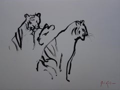 Three Tigers - Original hansigned ink drawing