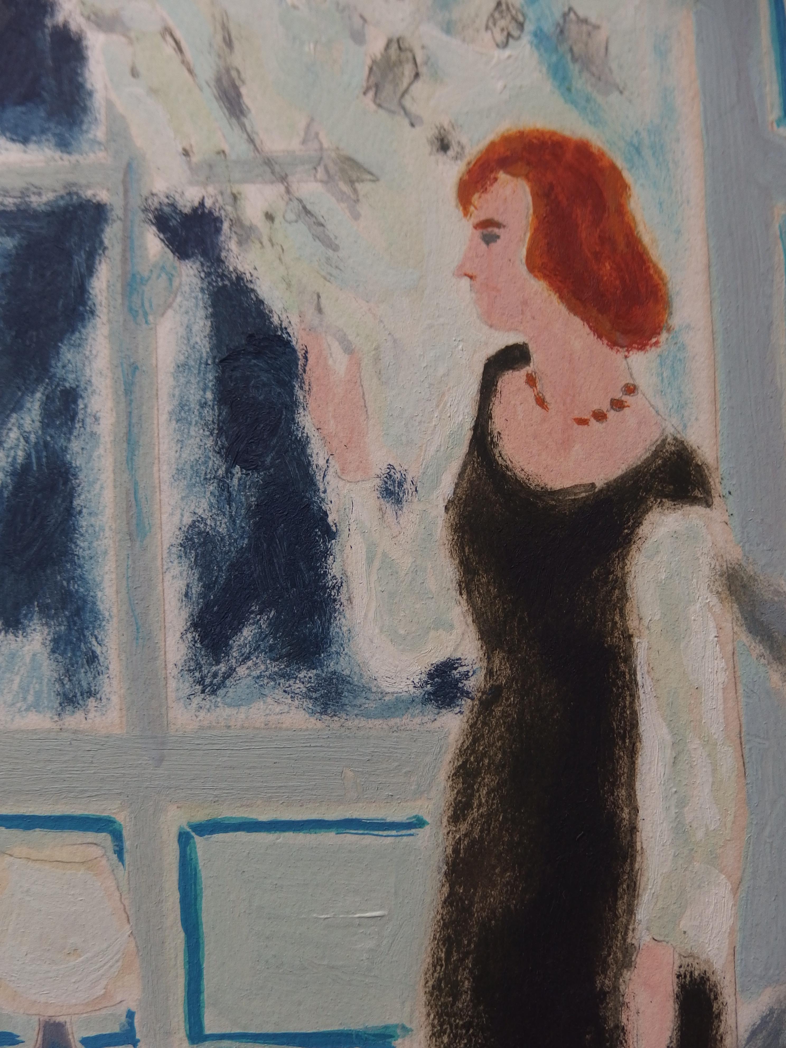 Femme en attente - Peinture originale, signée à la main - Art de Jules Cavailles