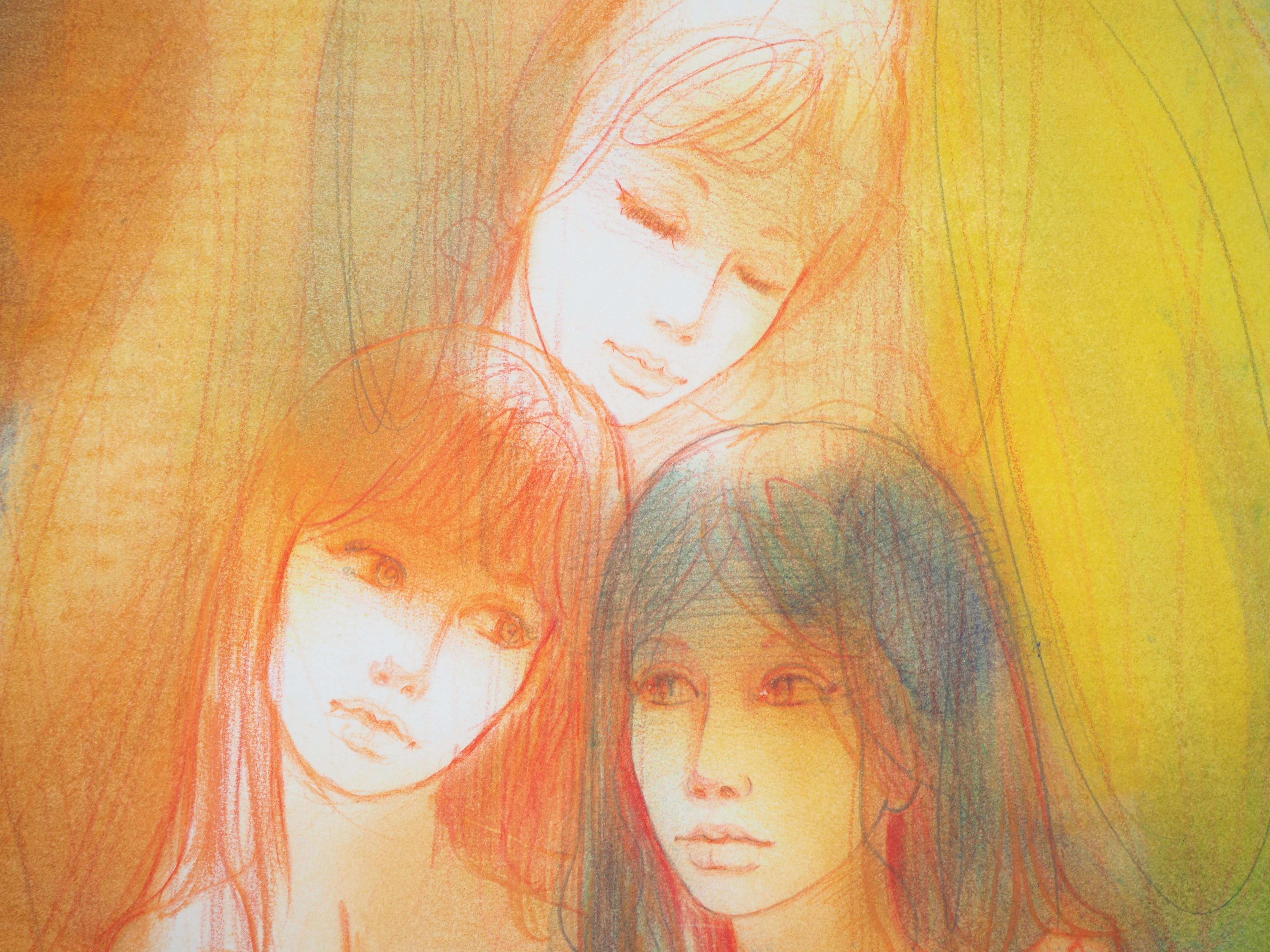 Trois femmes charpentées - dessin original au fusain, signé à la main - Marron Nude par Jean-Baptiste Valadie
