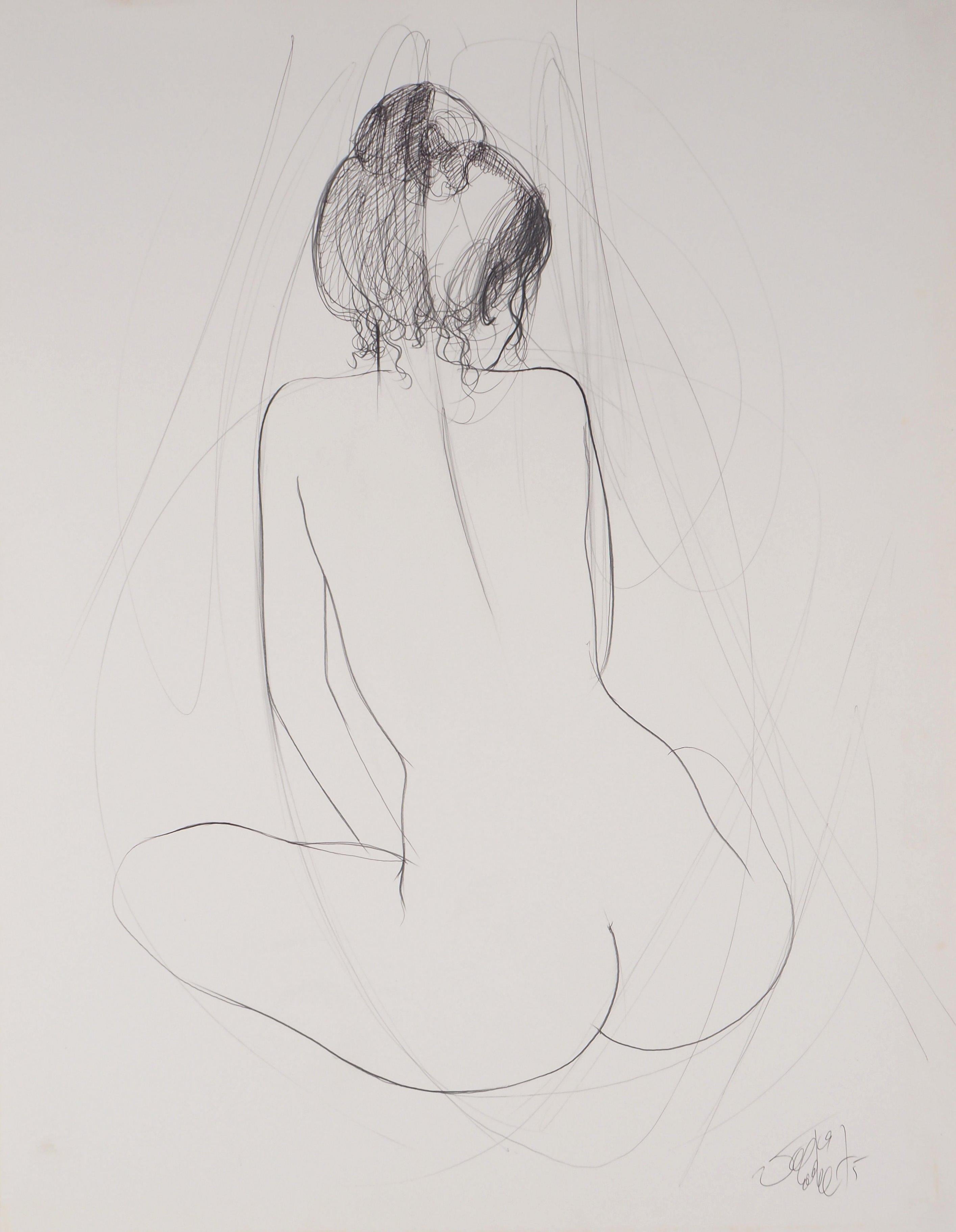 Seated Nude - Original pencil drawing, Handsigned - Art by Jean-Baptiste Valadie