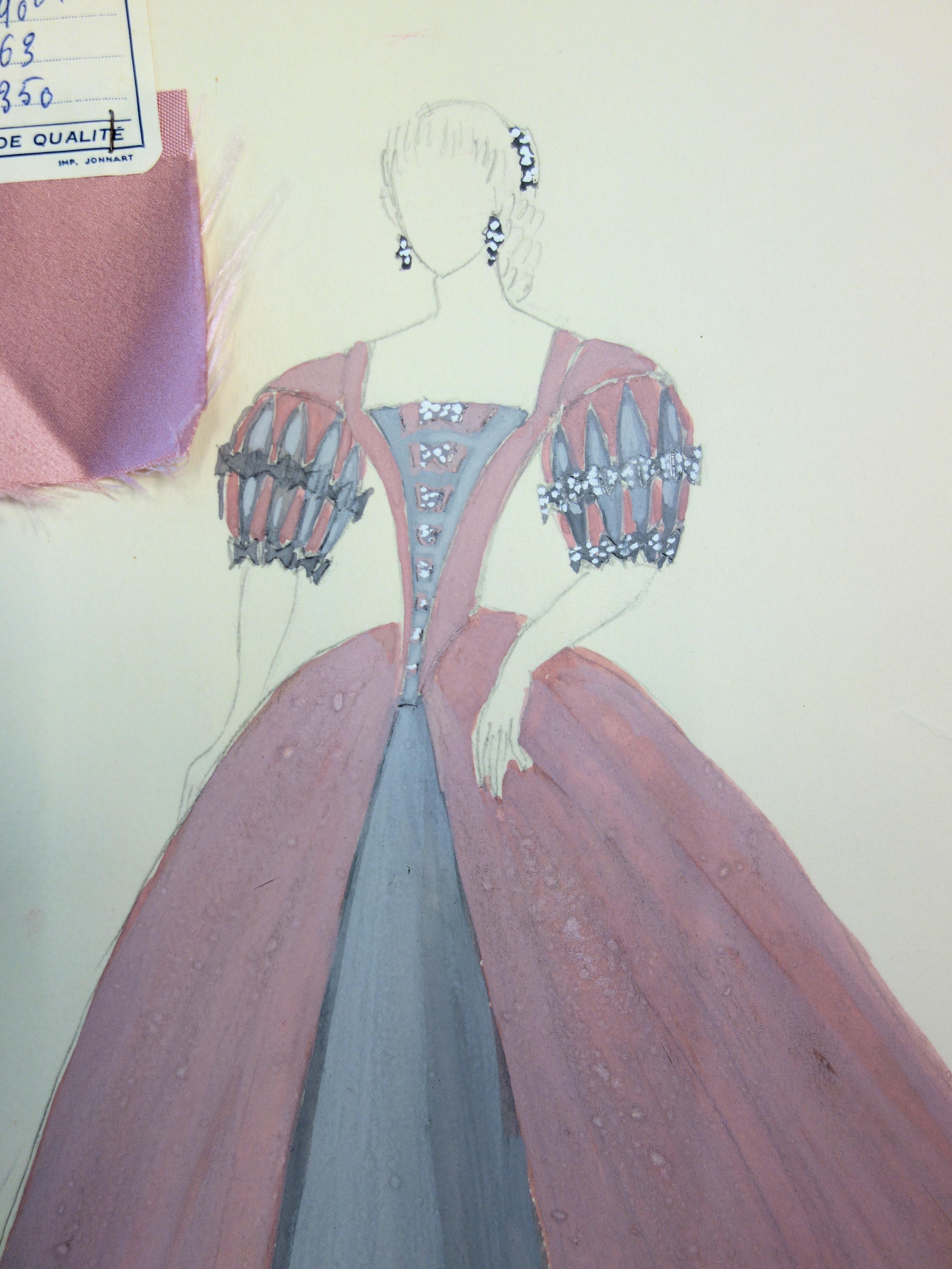 Ballroom costume - Original pencil and watercolor drawing  - Art by Suzanne Lalique
