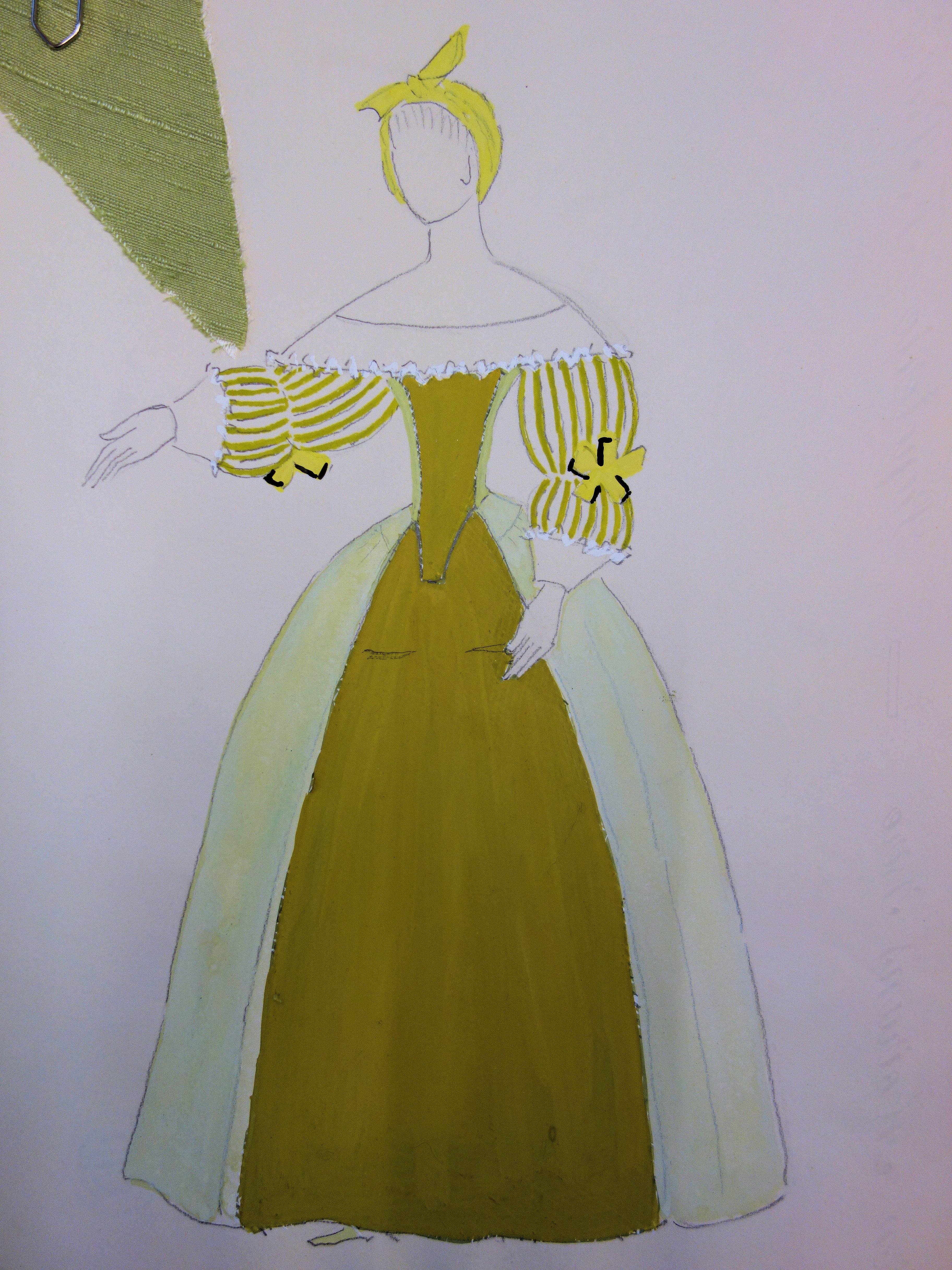 Cinderella-Kostüm - Original signierte Zeichnung und Aquarell – Art von Suzanne Lalique