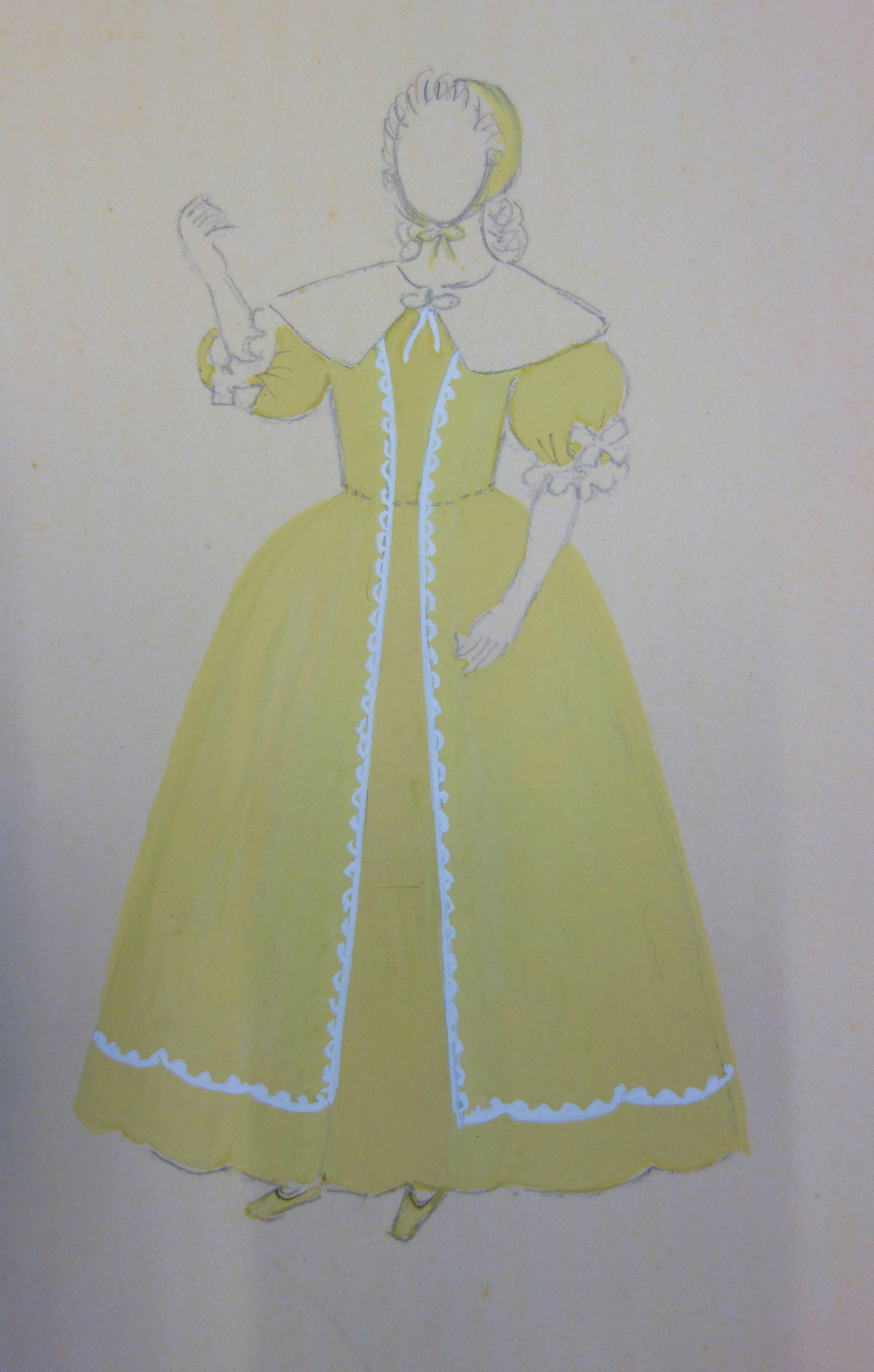 Traditionelles gelbes Kleid - Original-Aquarell